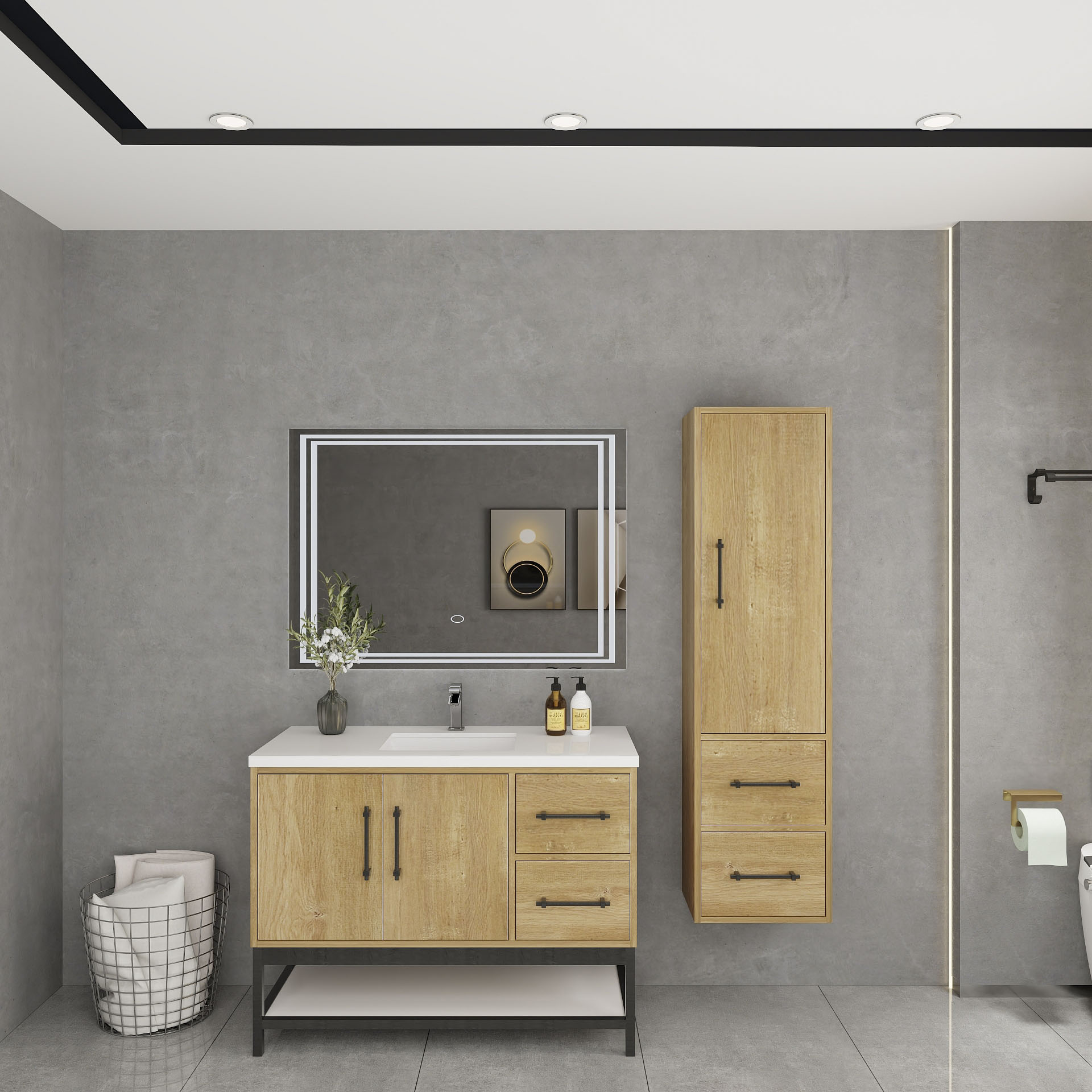 BV Better Vanity VICTORIA42RFM-OAK Victoria 42-in Oak / Right Side Drawer Single sink Bathroom Vanity with White / Frame Acrylic Top