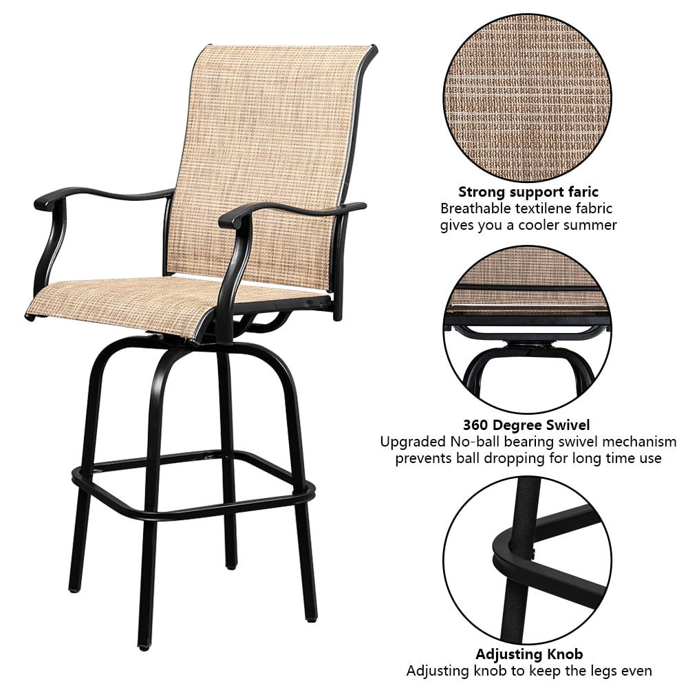 Winado 2 Black Steel Frame Swivel Bar Stool Chair with Tan Woven Seat ...