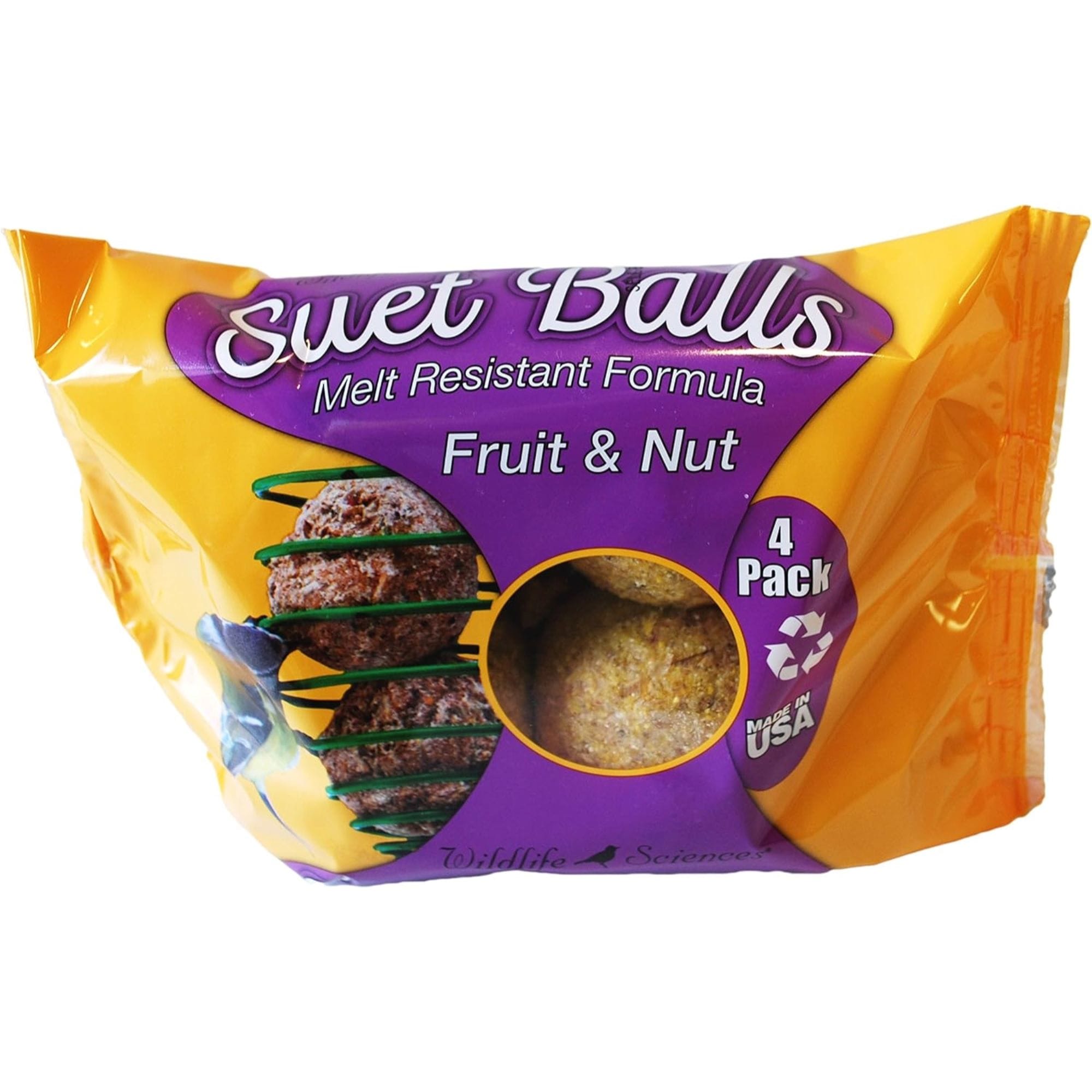 Wildlife Sciences Fruit and Nut Suet Balls For Wild Birds - Melt Resistant Formula (4 Per Pack)