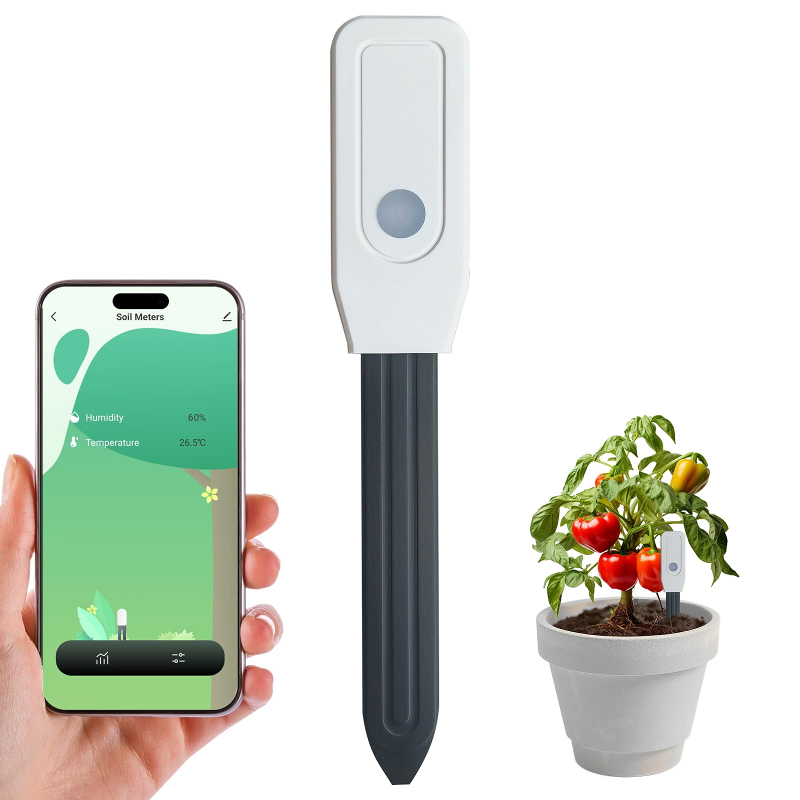 Lukvuzo -  Smart WiFi Soil Moisture Meter for Plants 2-in-1 Sensor with App Alerts Monitor Moistu...