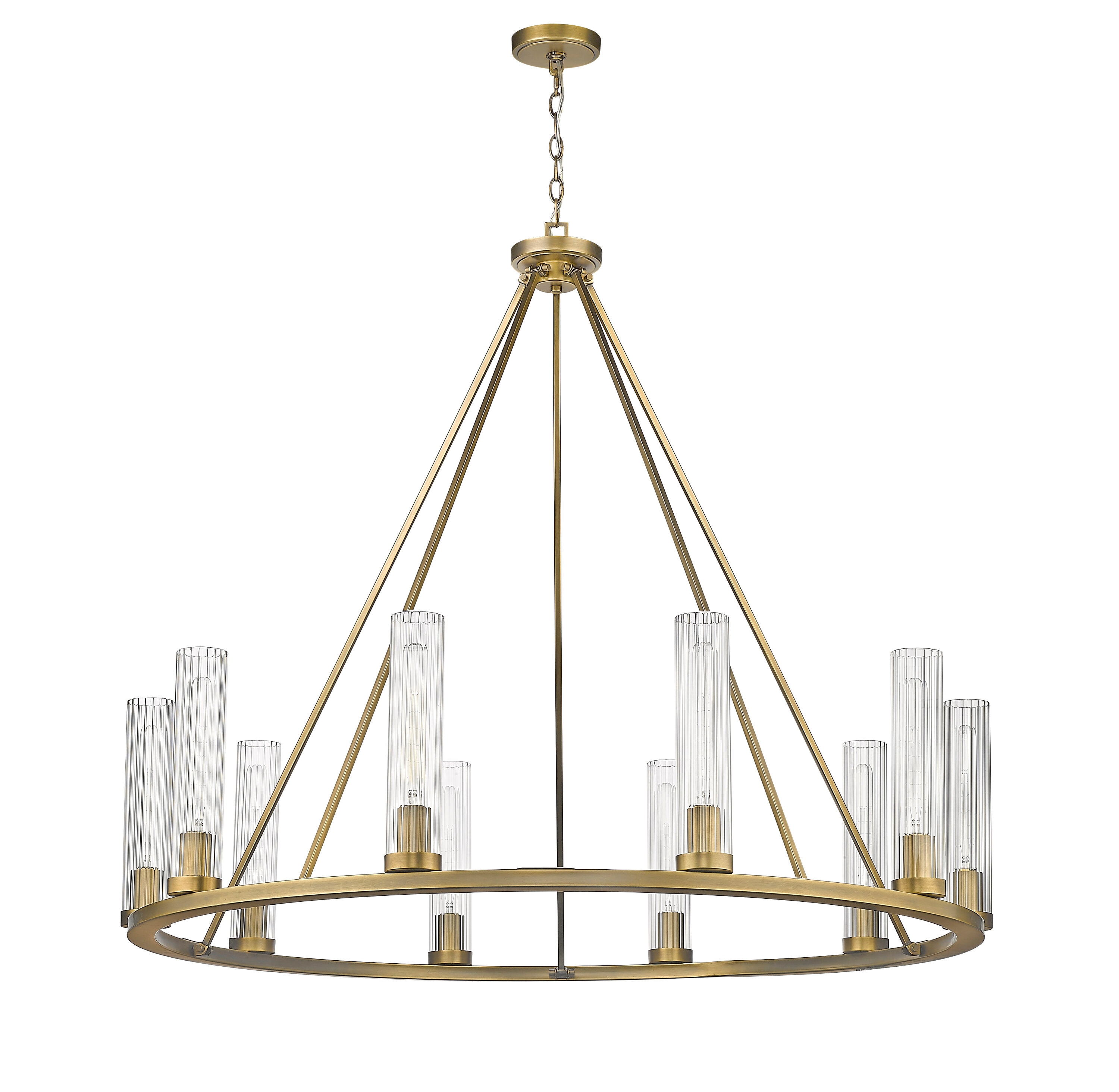 Beau 46" Rubbed Brass Chandelier with Fluted Glass Shades