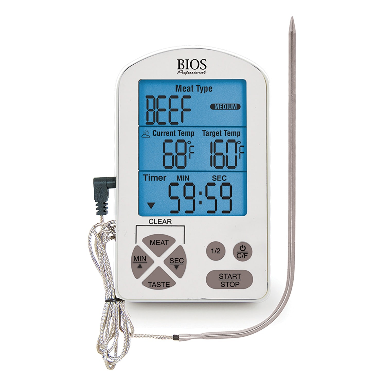 Bios Medical Digital Probe Meat Thermometer with LCD Screen and Blue  Backlight - Silver, 6 Meat Selections, 4 Taste Selections in the Meat  Thermometers department at
