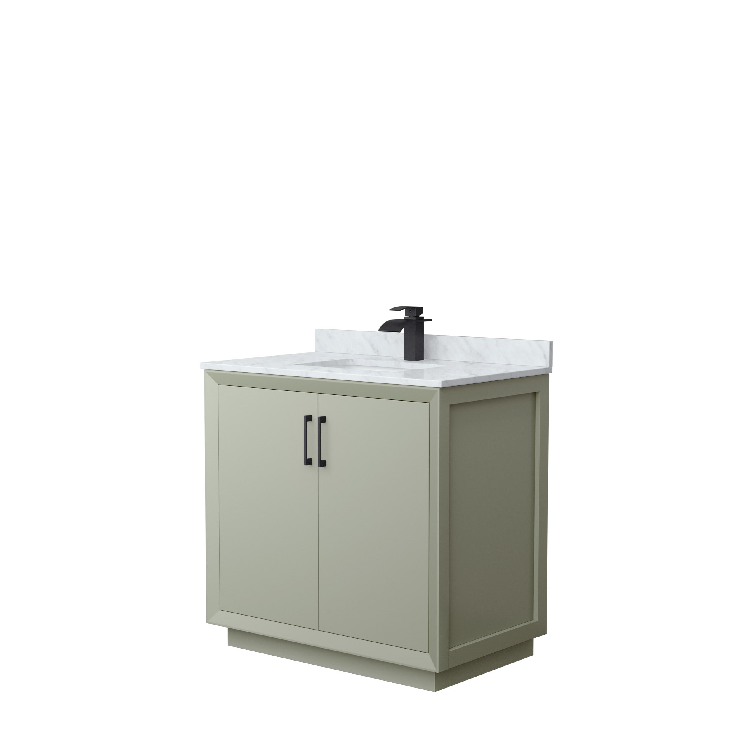 Wyndham Collection WCF414136SLBCMUNSMXX Strada 36-in Light Green with Matte Black Trim Undermount Single sink Bathroom Vanity with White Carrara marble Natural marble Top