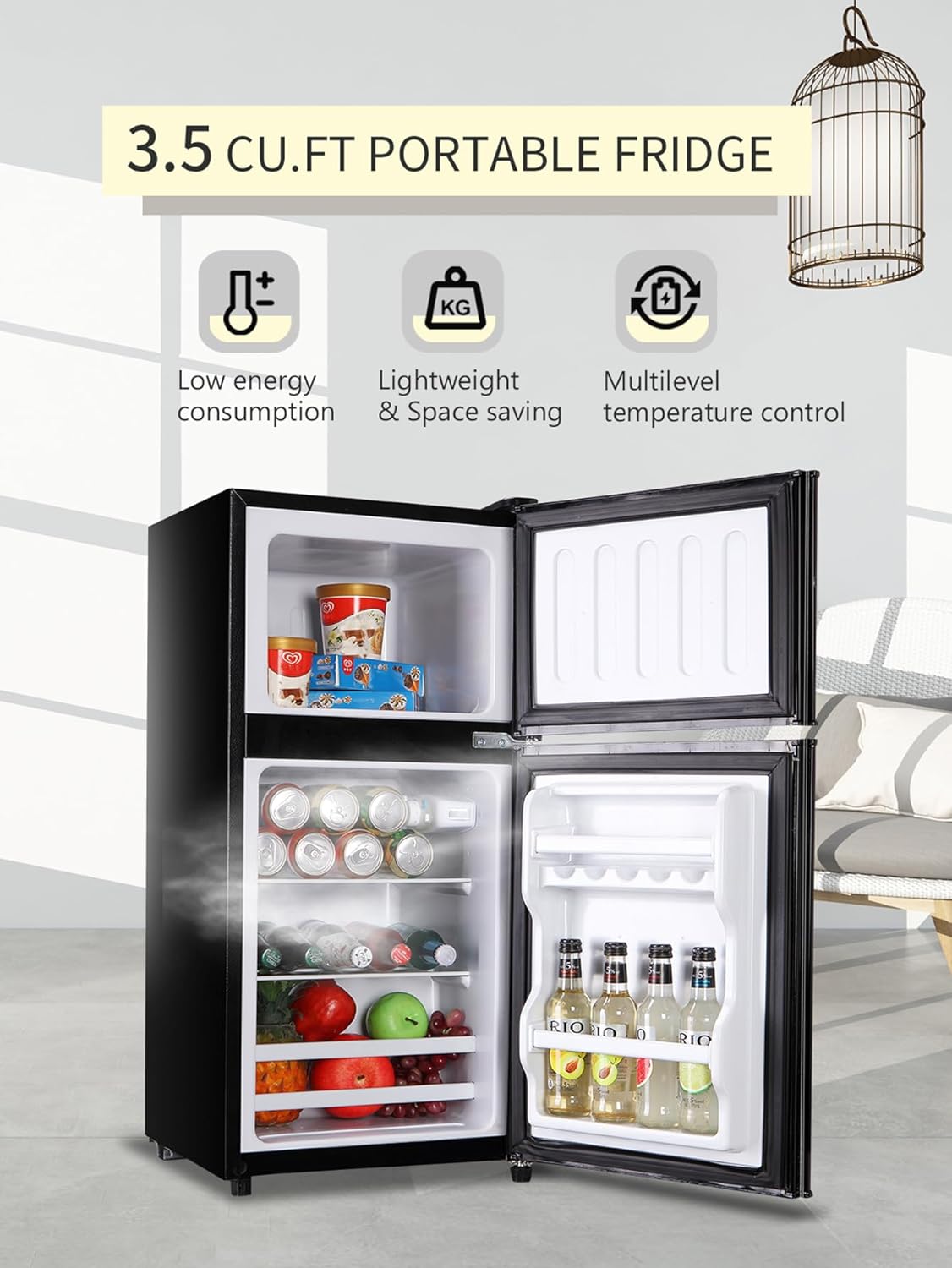 Runesay 3.5 cu ft Mini Fridge with Freezer Black Garage Ready HBCOLR 05 at Lowes