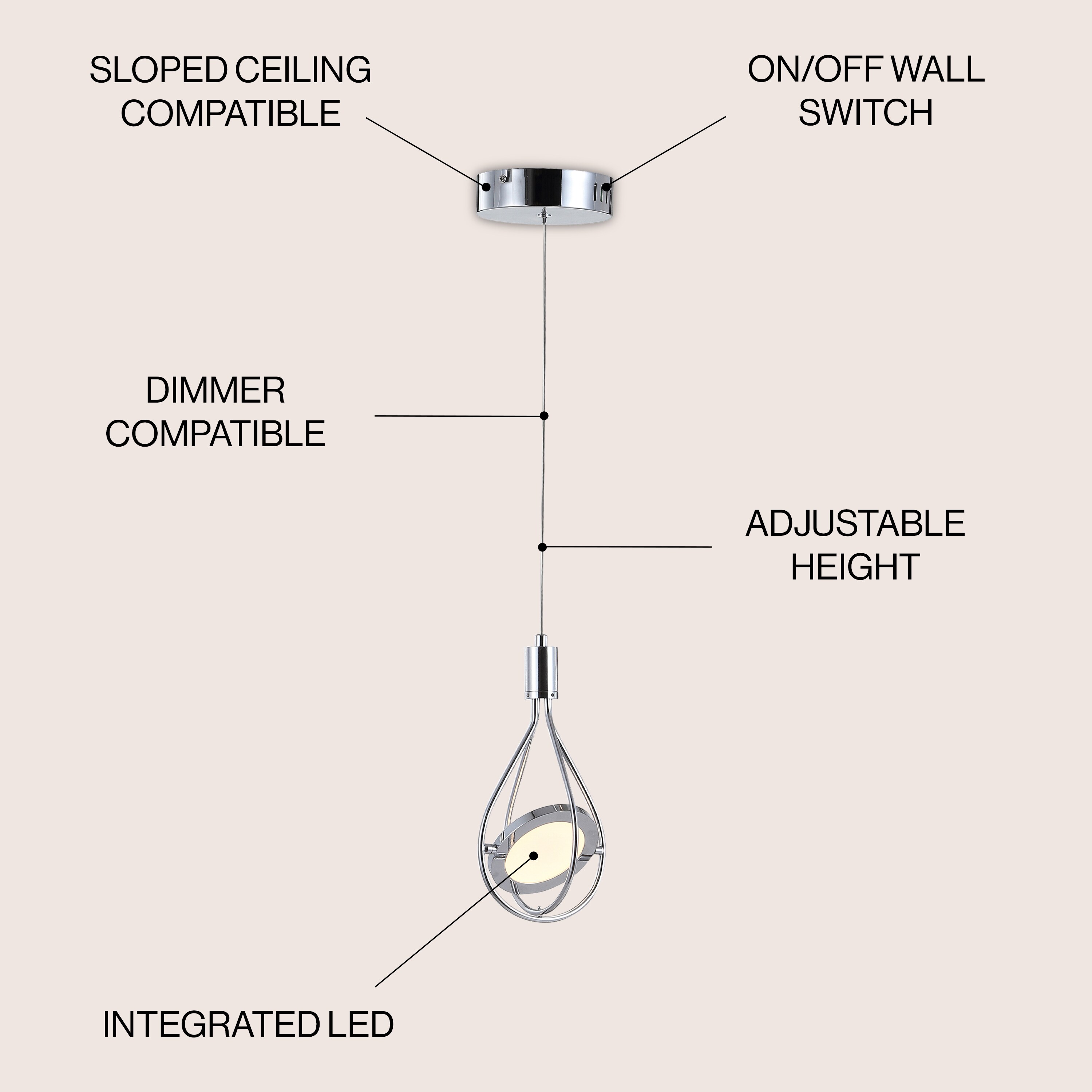 Orion 5.5" Polished Chrome Adjustable Modern LED Pendant