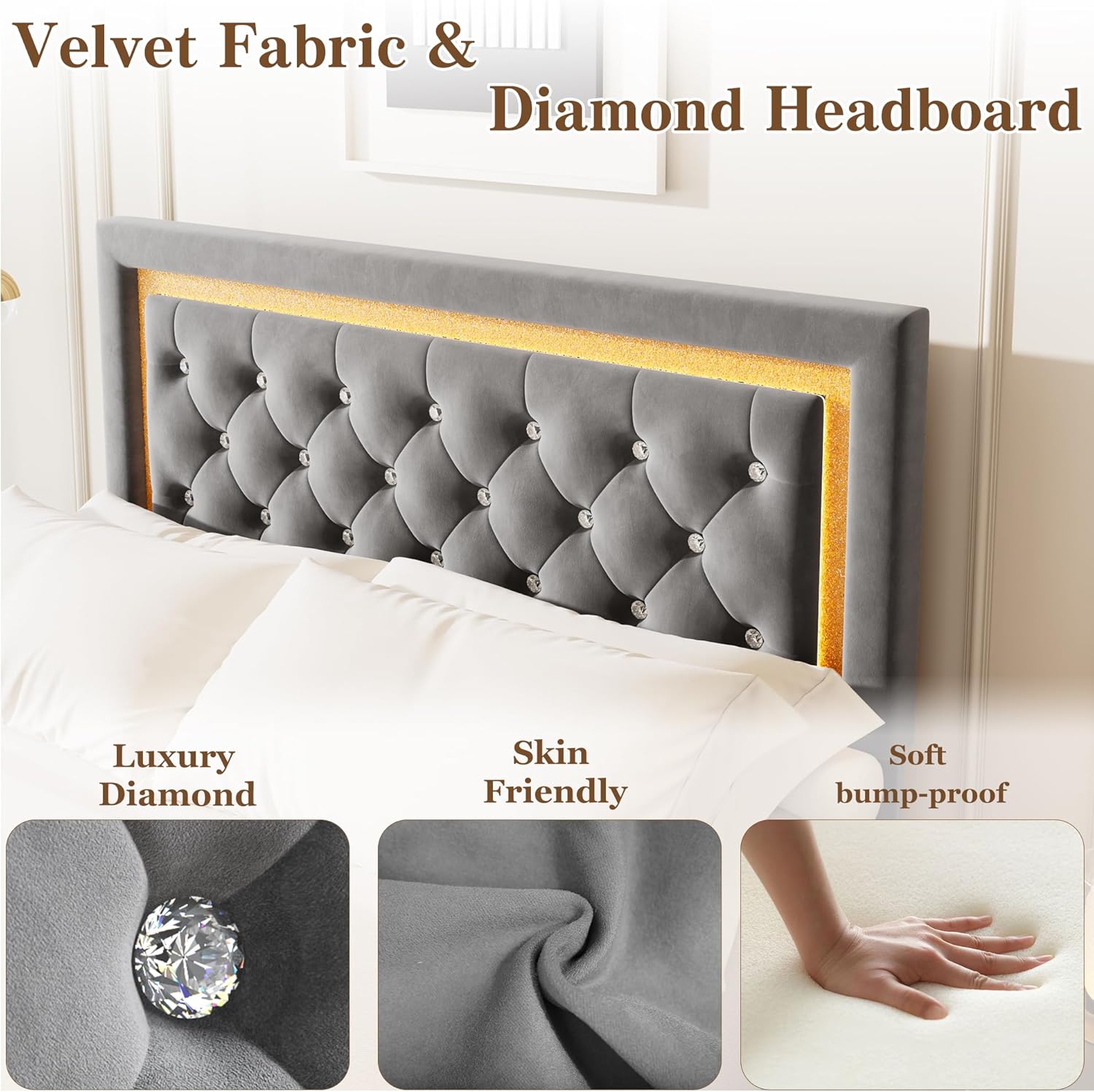 GAOMON Full Size Floating Platform Bed Frame with Smart LED Lights ...