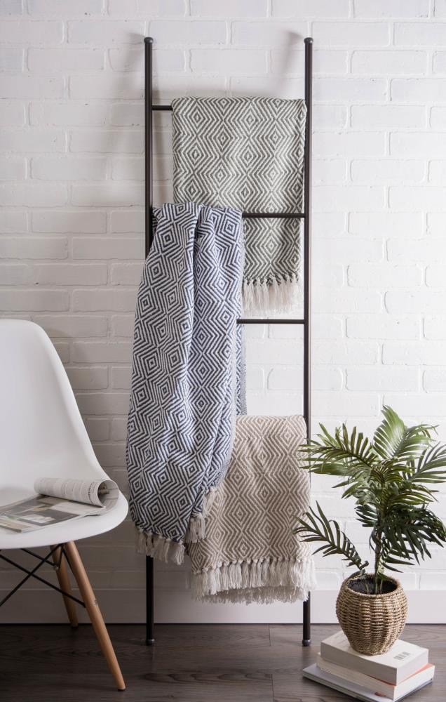 French Blue Diamond Geometric Cotton Throw Blanket