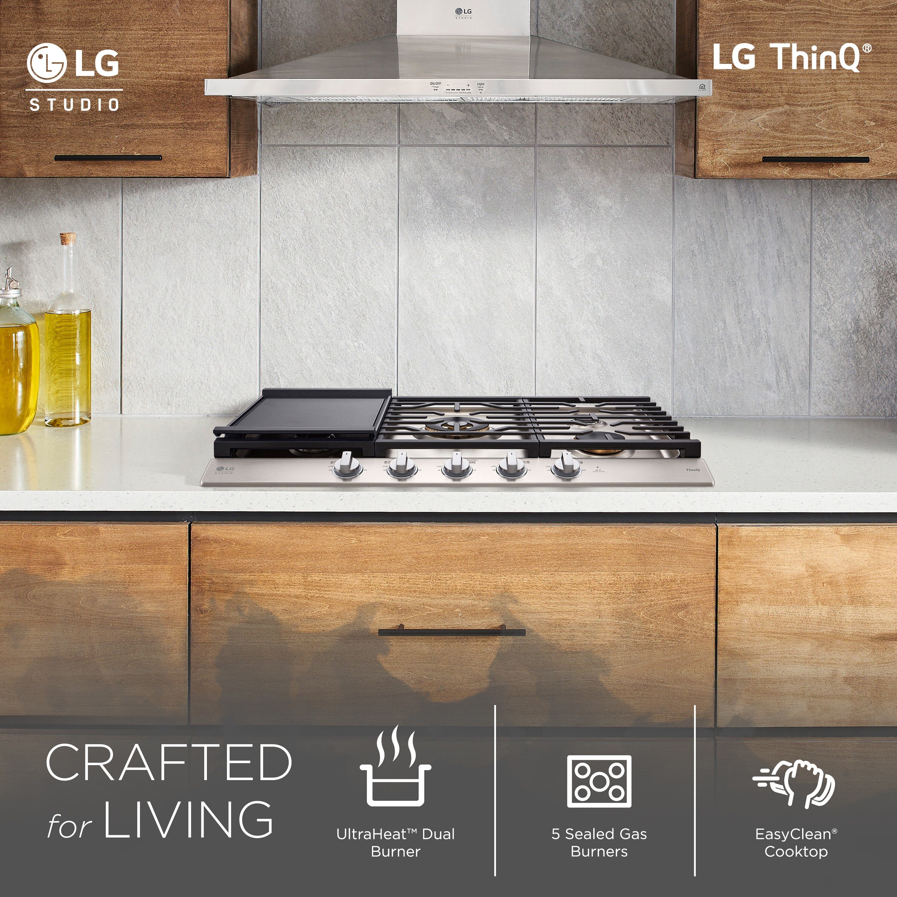 LG 30 in. 5-Burner Smart Natural Gas Cooktop with UltraHeat Dual Burner,  Simmer Burner & Griddle - Stainless Steel