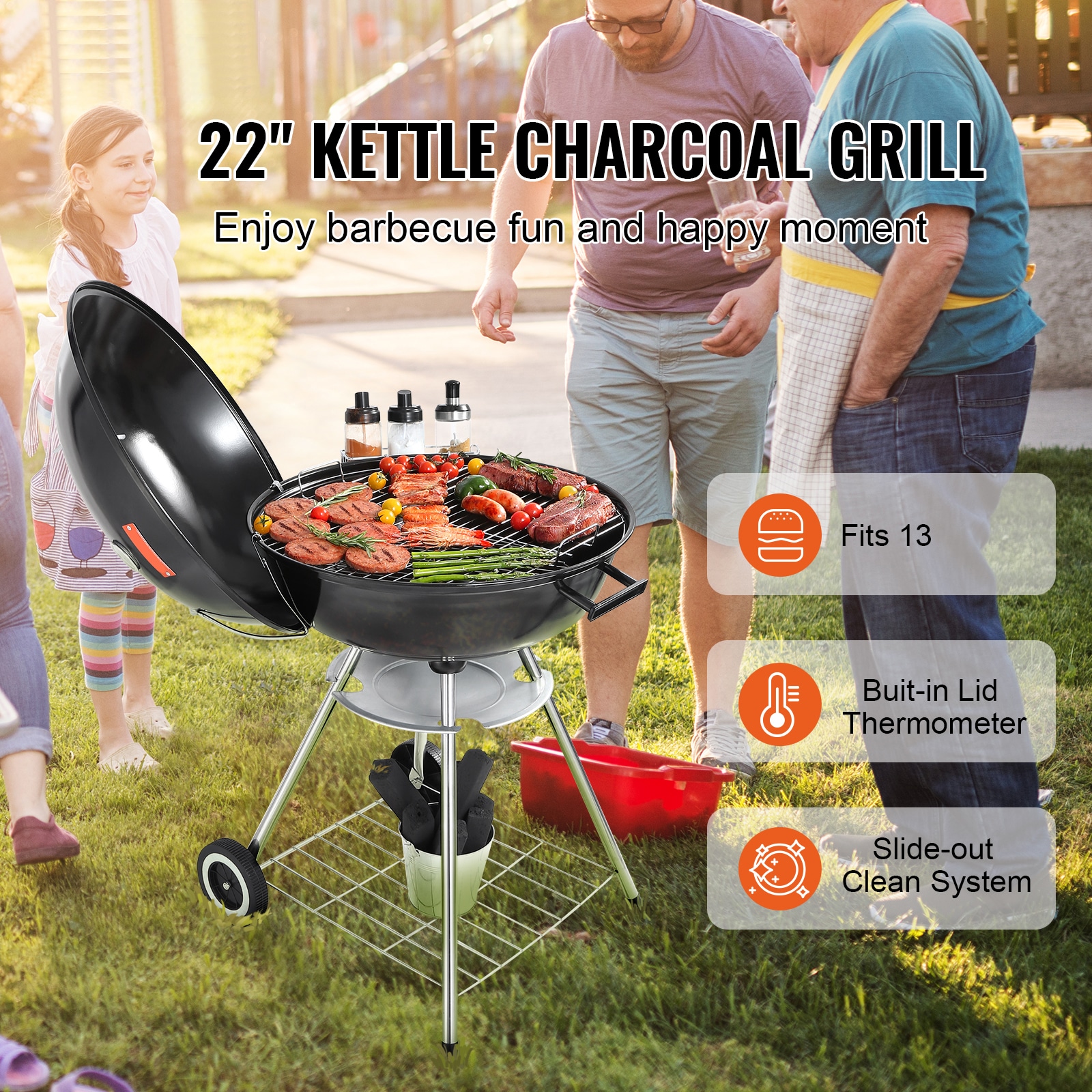 VEVOR 32'' Black Porcelain-Enameled Kettle Charcoal Grill
