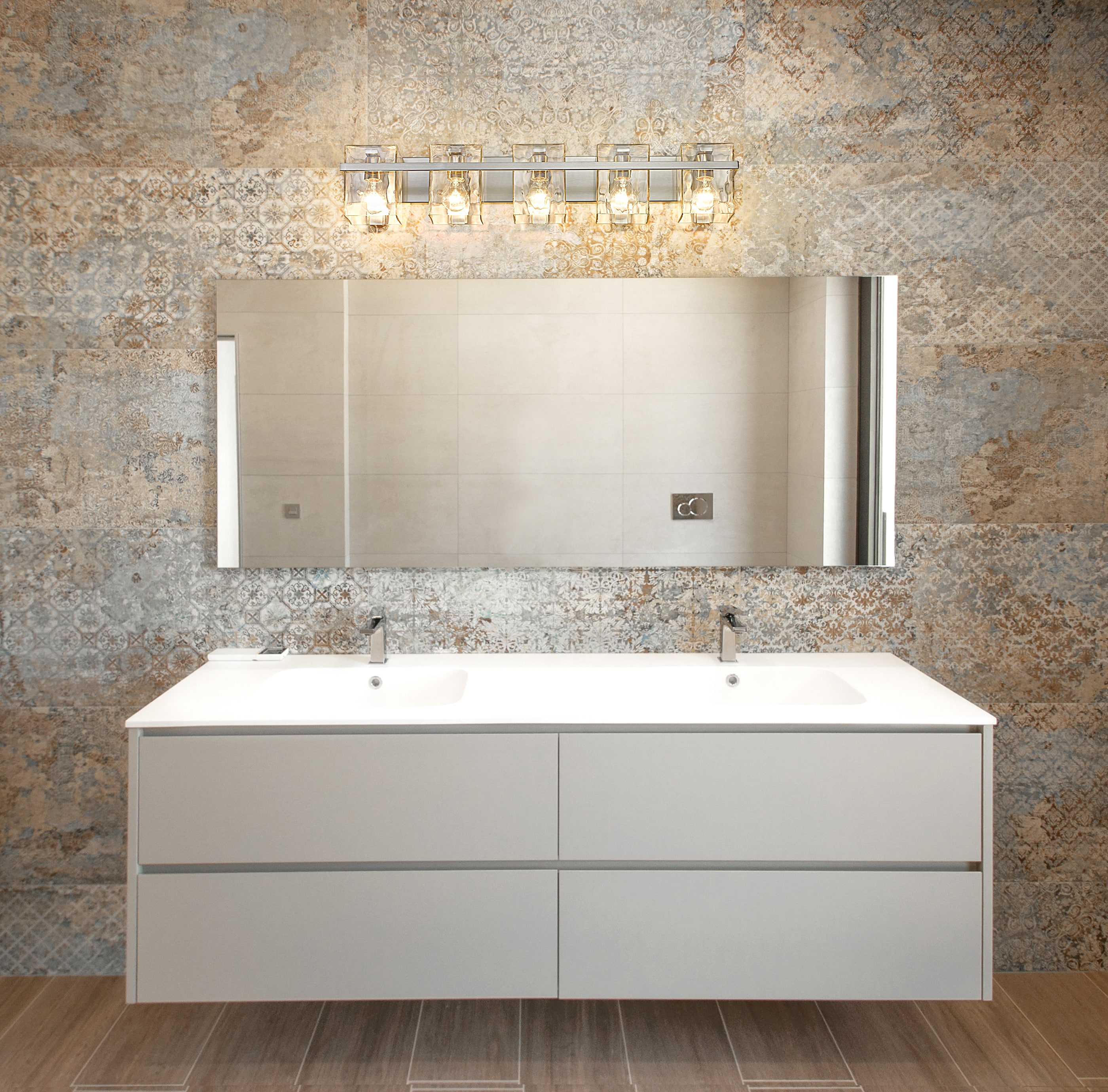 Bennington 36.25" Brushed Nickel Vanity Light with Rippled Glass Shades