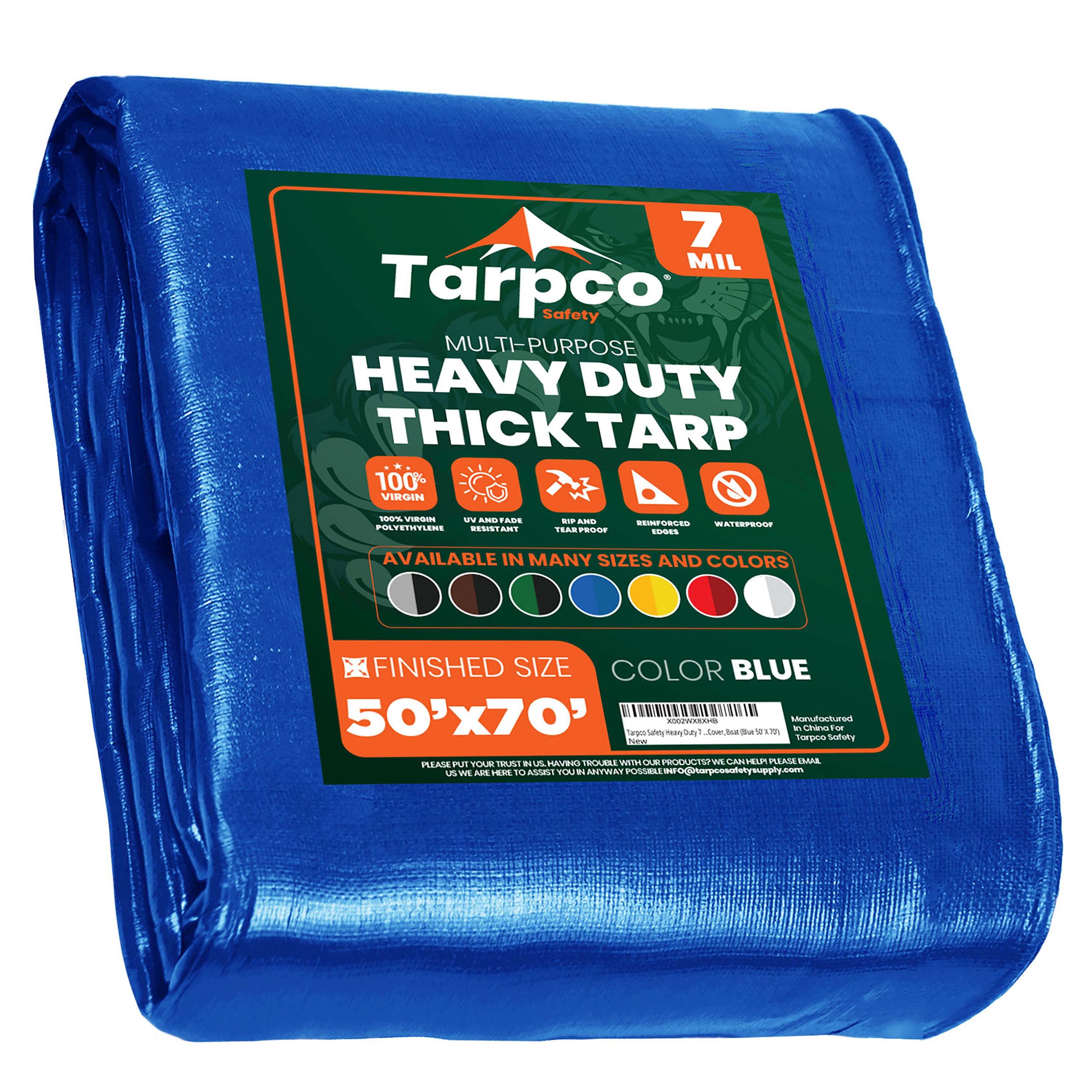 Tarpco Safety TS-205-50X70 50-ft x 70-ft Blue Waterproof Commercial Polyethylene 7-Mils Tarp
