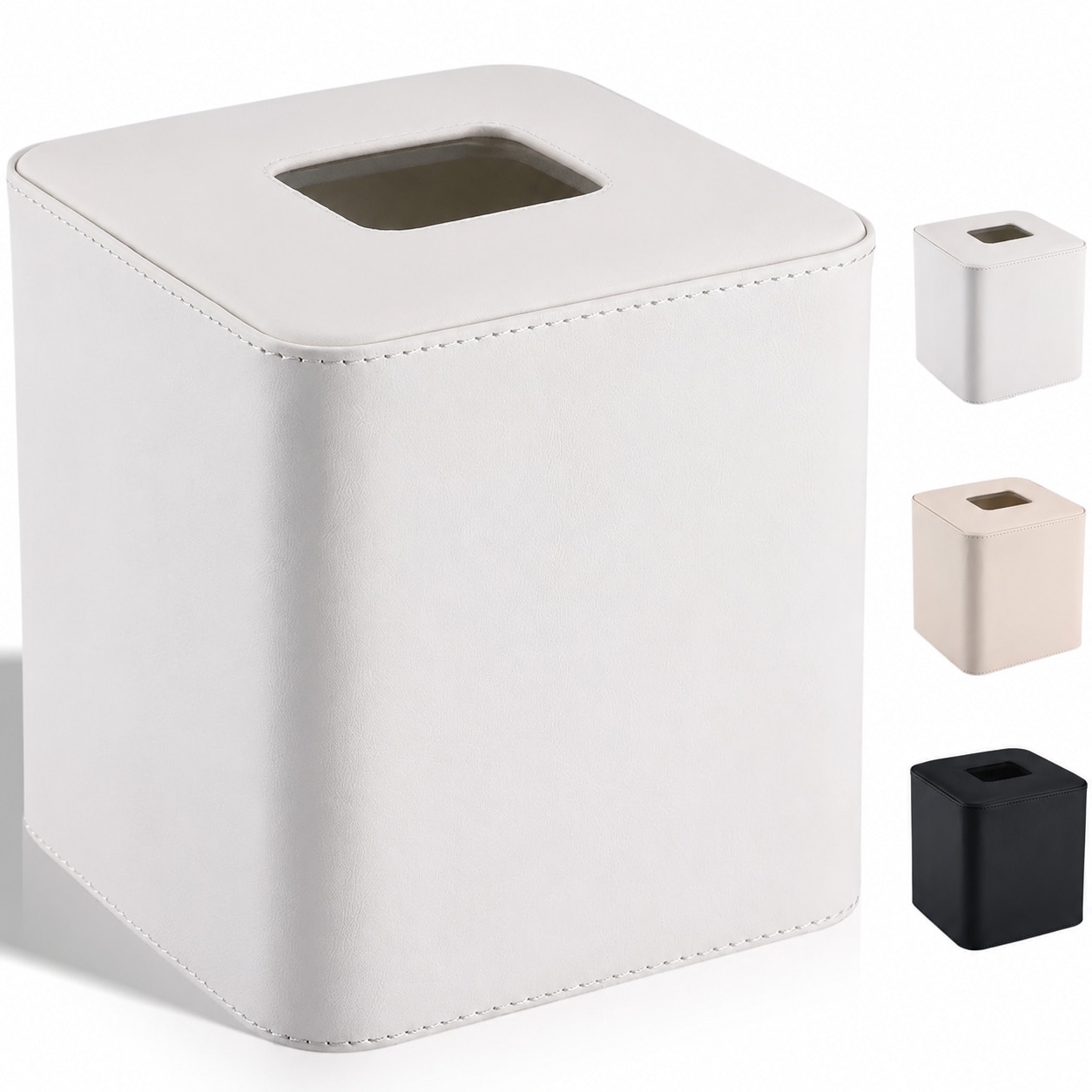 Aoibox  Square Tissue Box Cover in Cream White PU Leather for Standard Cube Tissue Boxes 5 8 in Kleenexs Cover