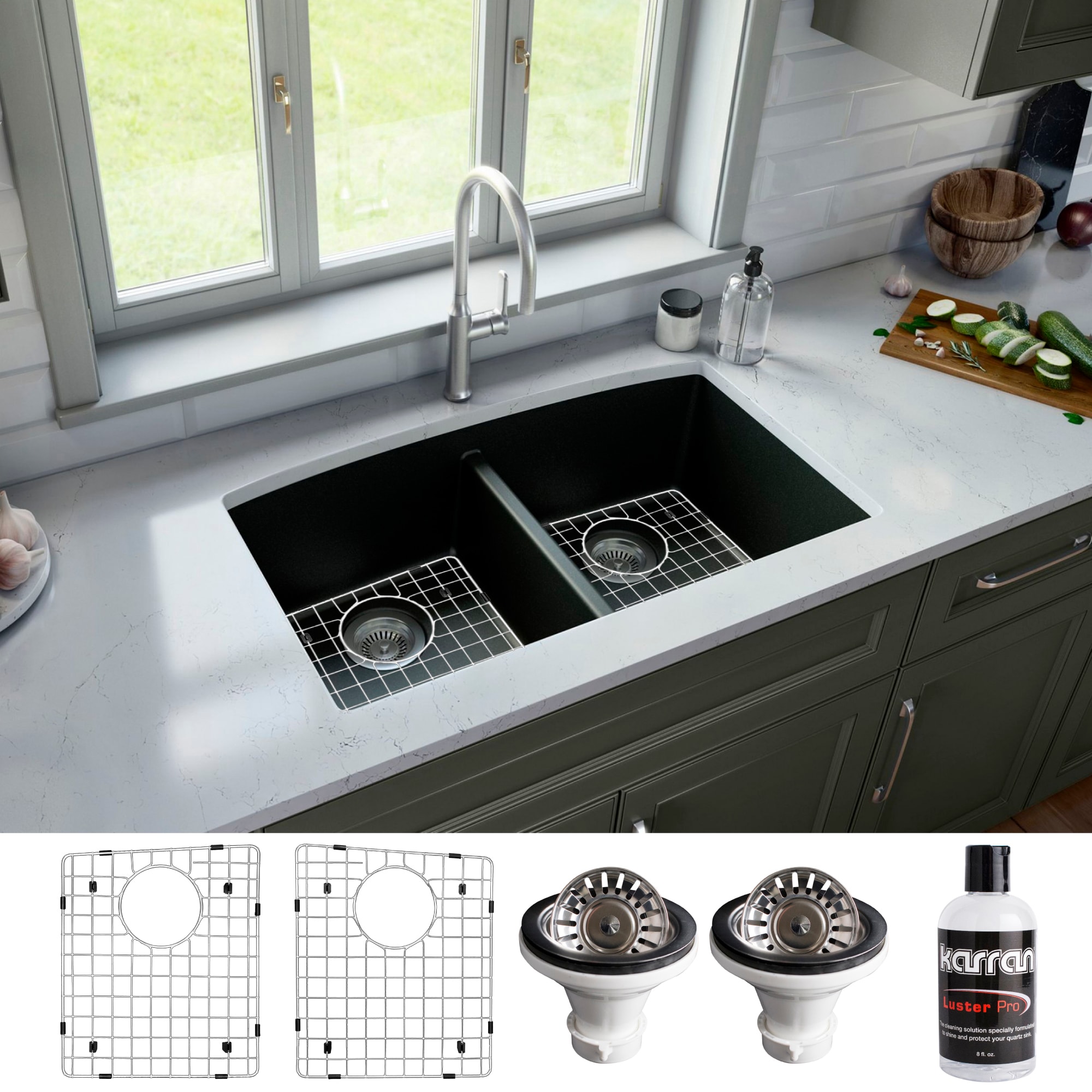 Karran QU-710-BL-PK1 Undermount 32.50-in x 19.50-in Quartz Double equal bowl Kitchen Sink