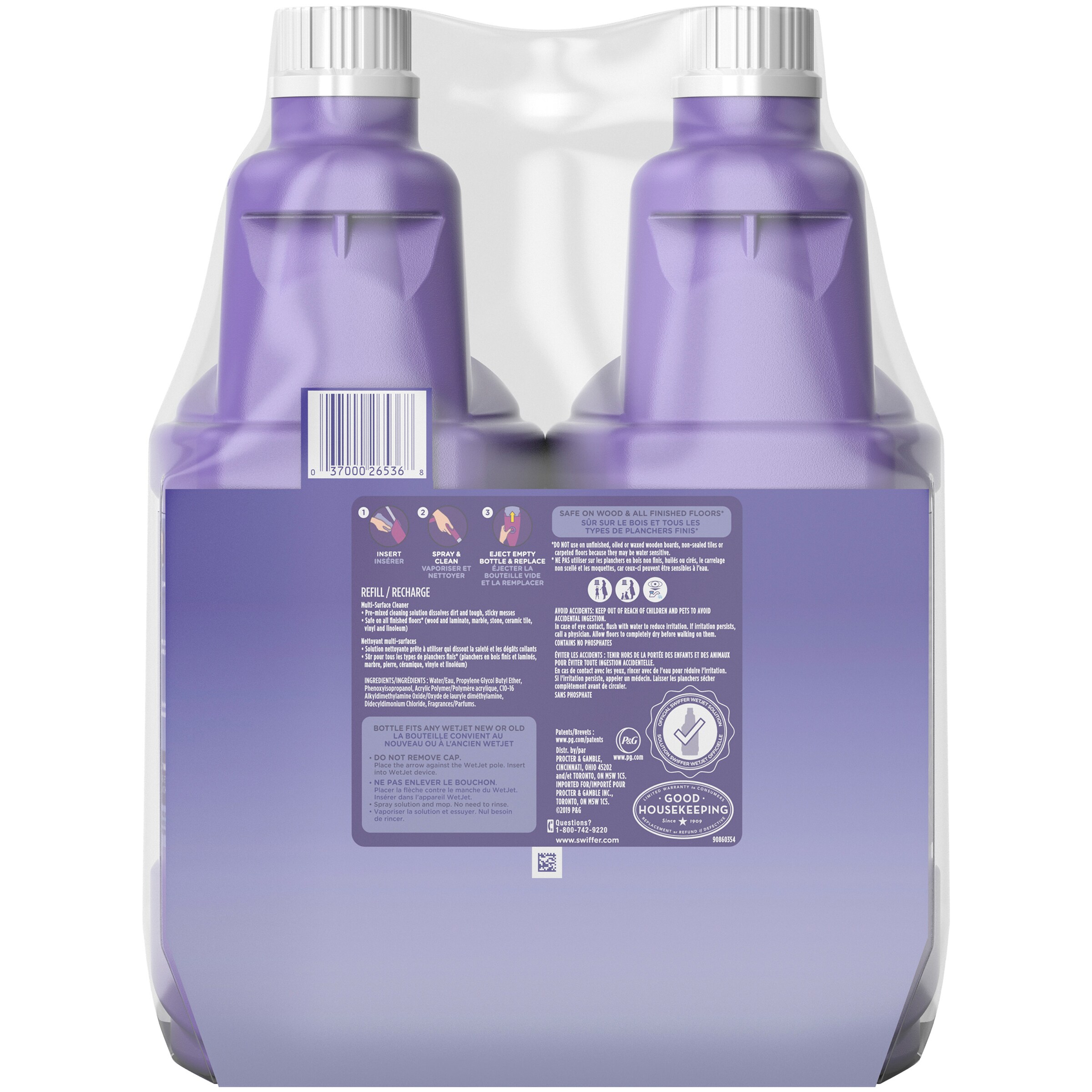 Swiffer WetJet Spray Mop Multi-Purpose and Hardwood Liquid Floor Cleaner  Refill, Lavender Vanilla & Comfort, 42.2 fl oz