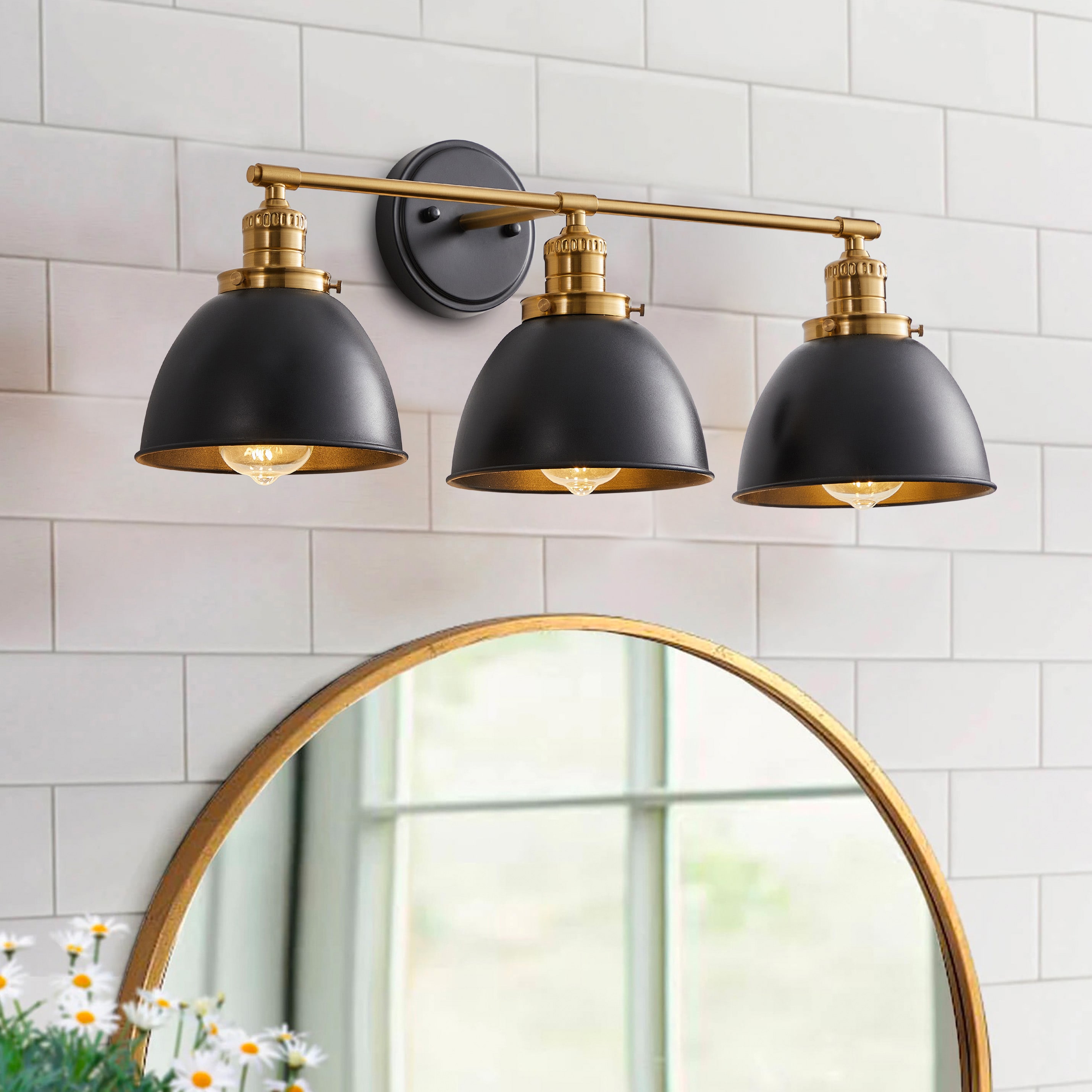 Aiwen 25.98-in 3-Light Black Industrial Vanity Light in the Vanity ...