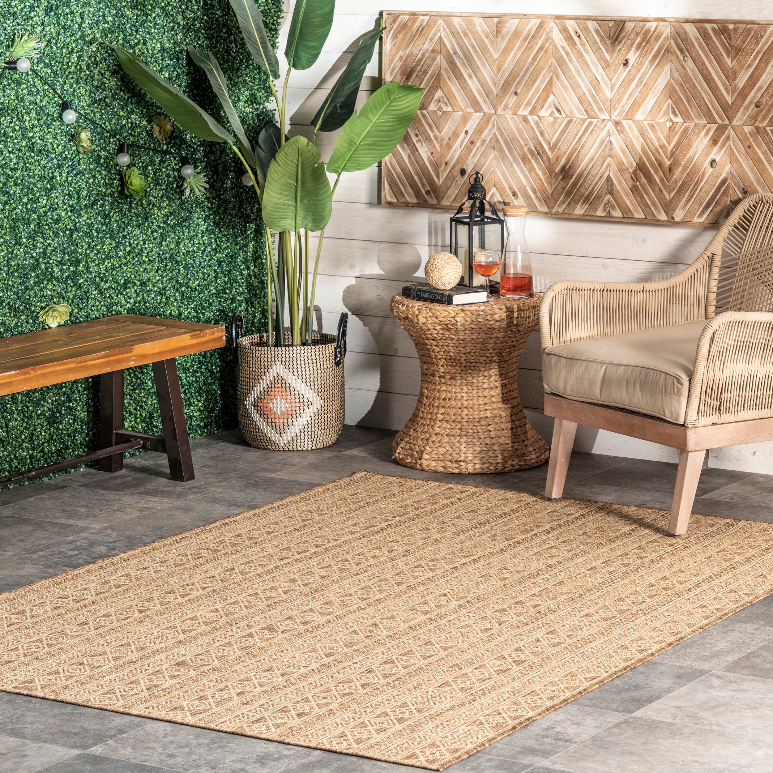 nuLOOM GBCB27B-8010 Cabana 8 x 10 (ft) Loomed Polypropylene Beige Rectangular Indoor/Outdoor Geometric Area rug
