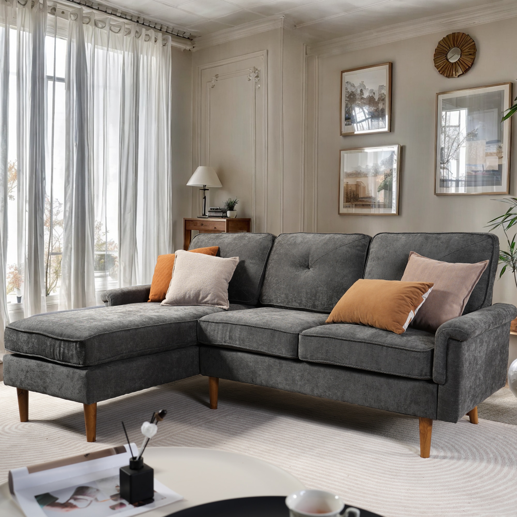 Caodoc L5-NOPL500-4 87-in Modern Dark Gray L-Shape sofa for Livingroom Reclining Sofa