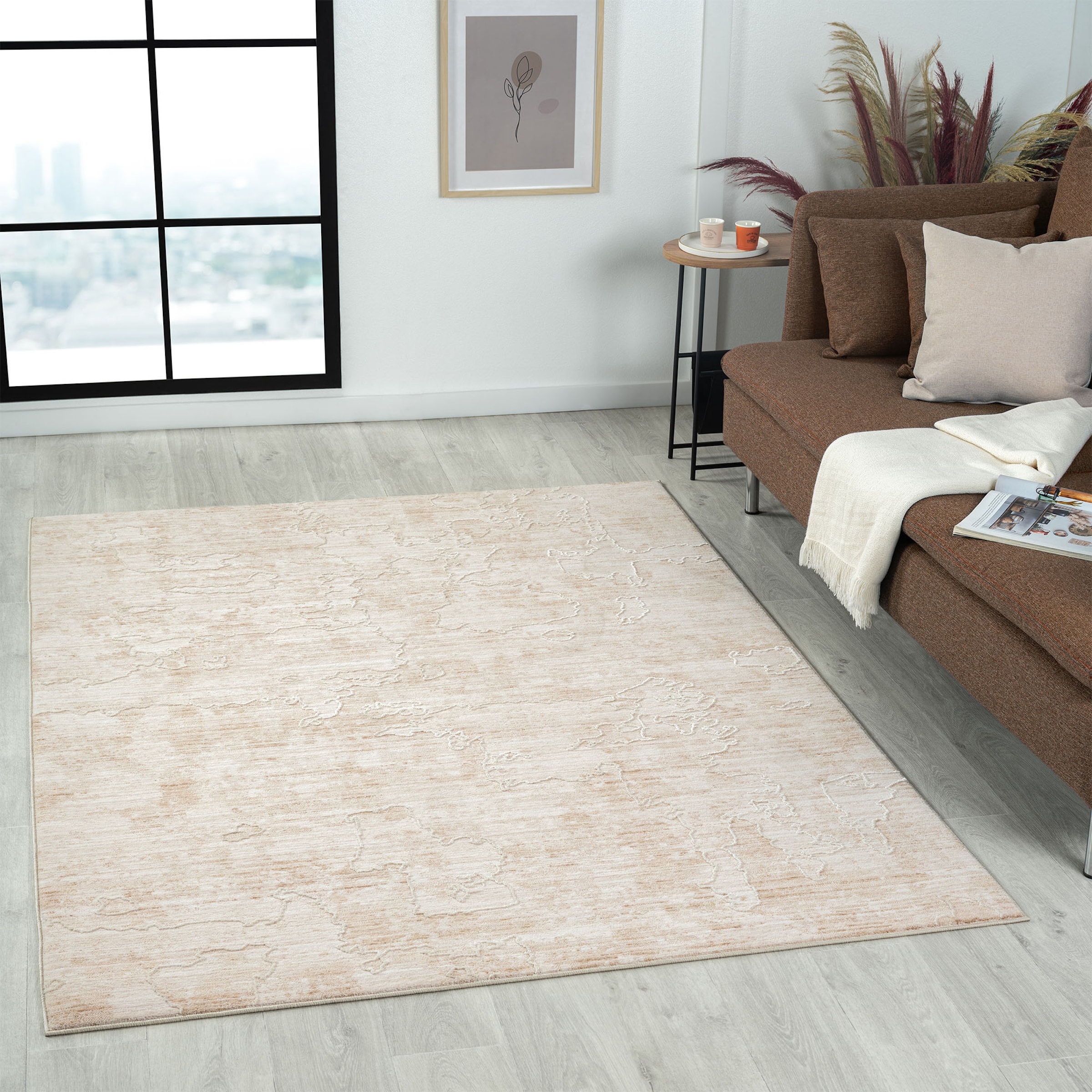 Ivory Abstract Polyester Blend 4' x 6' Area Rug
