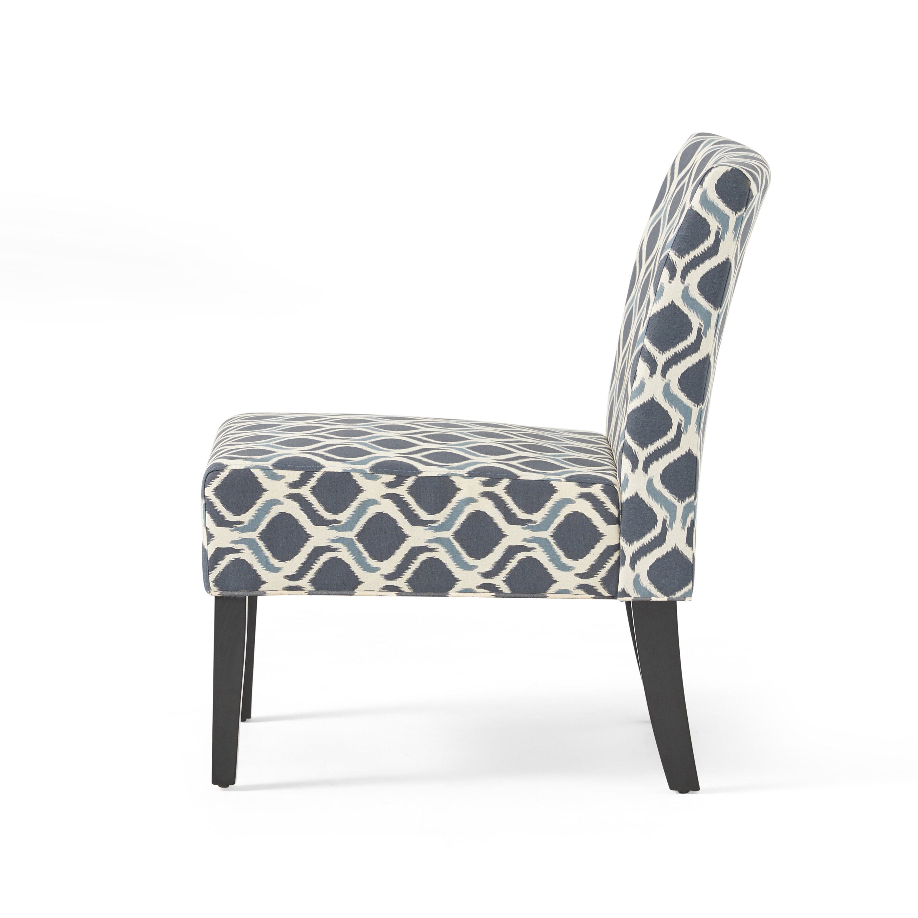 Chic Geometric Blue & Navy Slipper Chair with Tapered Wood Legs