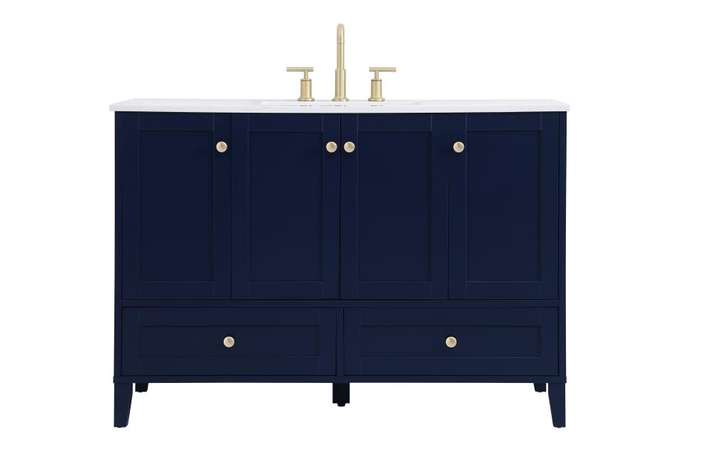 Elegant Decor FI54048BL First Impressions 48-in Blue Undermount Single sink Bathroom Vanity with Calacatta Quartz Engineered marble Top