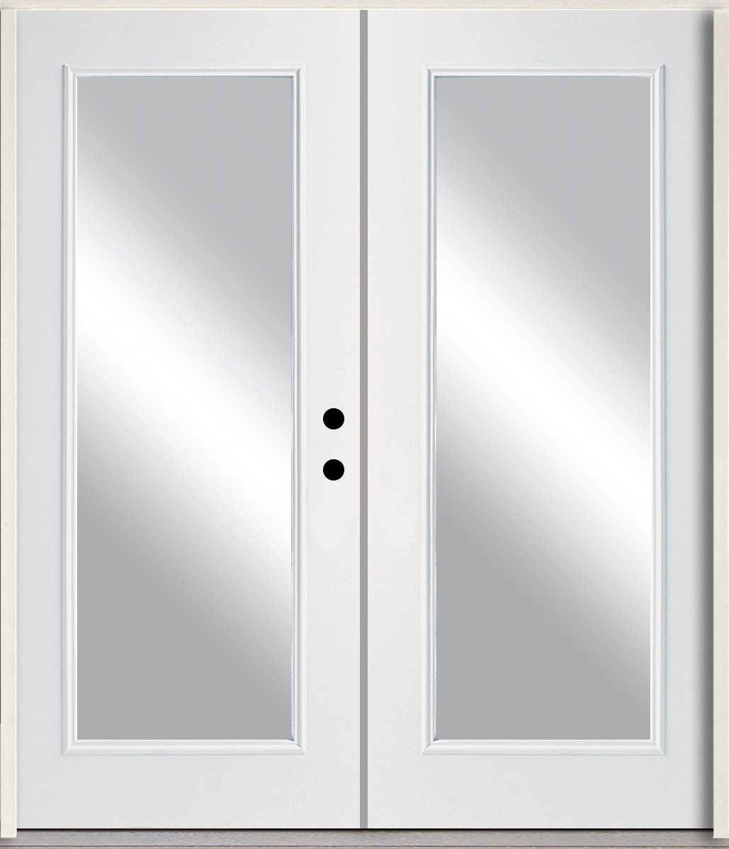 RELIABILT LO889911 72-in x 80-in x Fiberglass Full lite Left-hand inswing Modern White Painted Prehung Double Front Door Insulating core