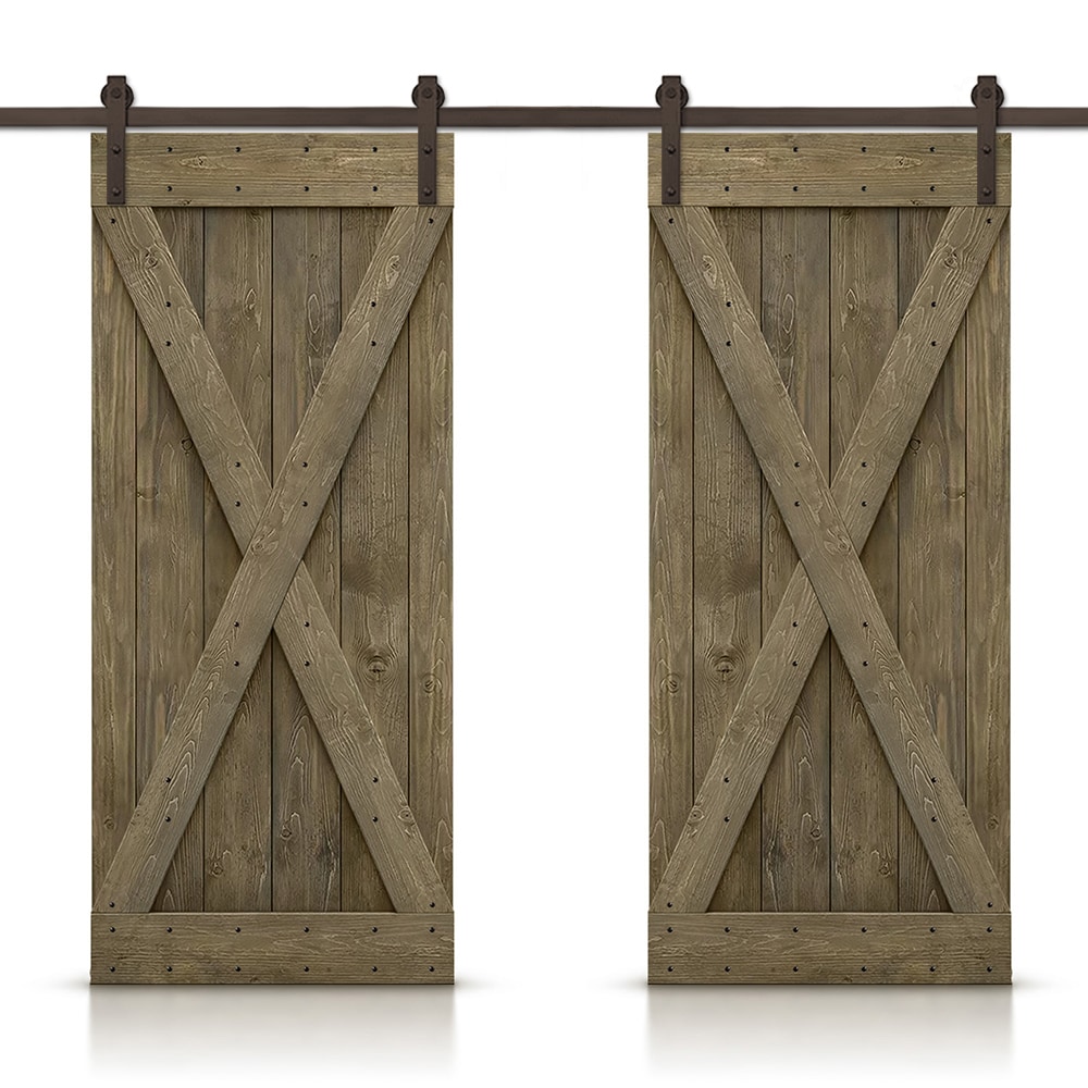 CALHOME CN+(2)SAB-79+X24BR 48-in x 84-in Aged Barrel Stained Wood Solid core Double Barn Door (Hardware Included)