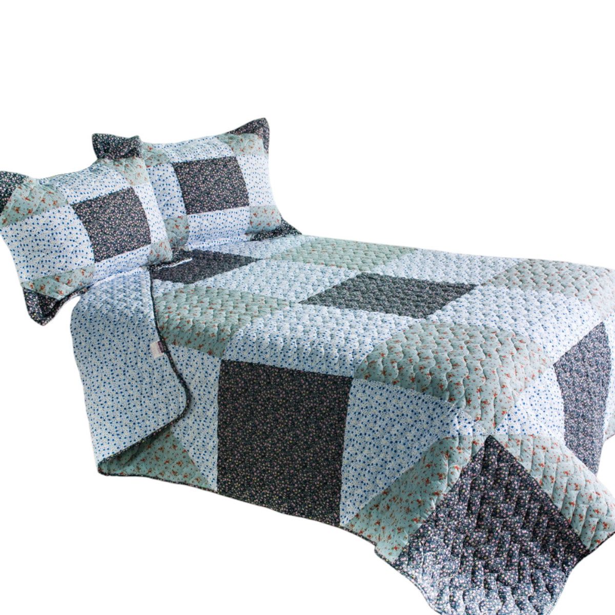 Slickblue Full Queen  Handmade Reversible Quilted Bedspread with Shams Quilt Set Floral Pattern 3 Piece