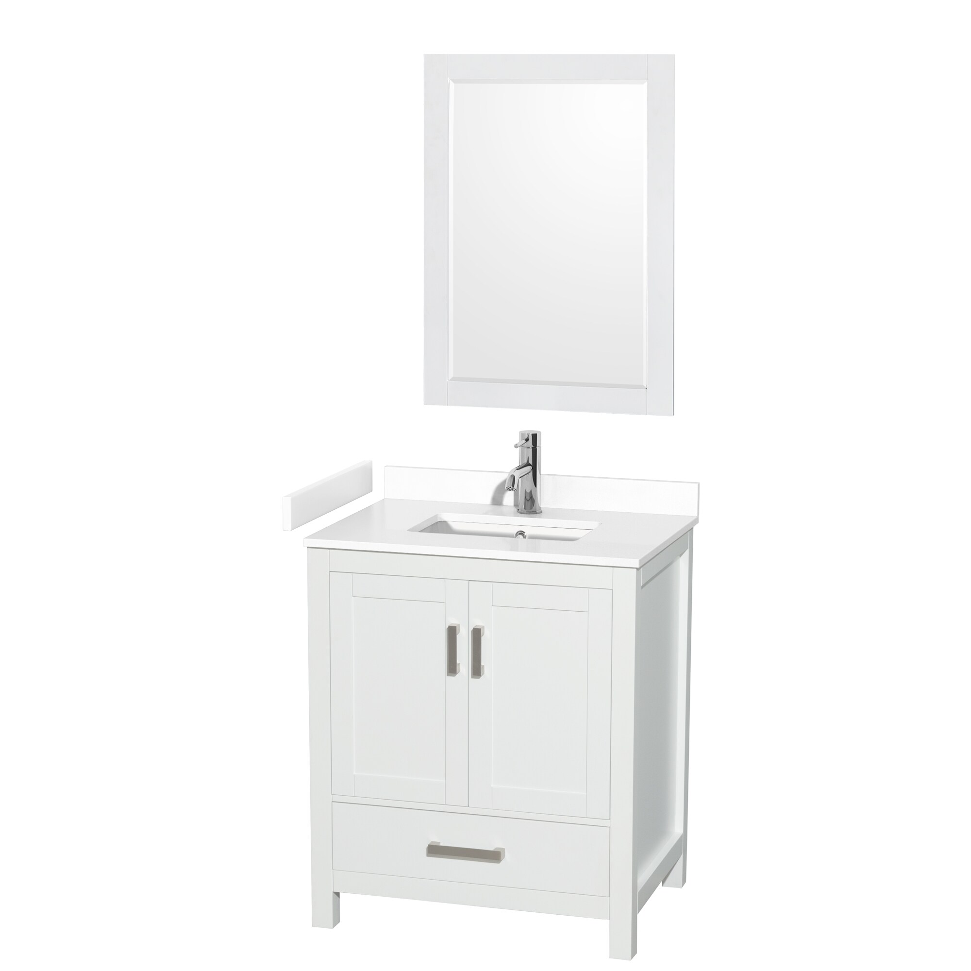 Wyndham Collection WCS141430SWHWCUNSM24 Sheffield 30-in White with Brushed Chrome Trim Undermount Single sink Bathroom Vanity with White Cultured Marble Cultured marble Top (Mirror Included)