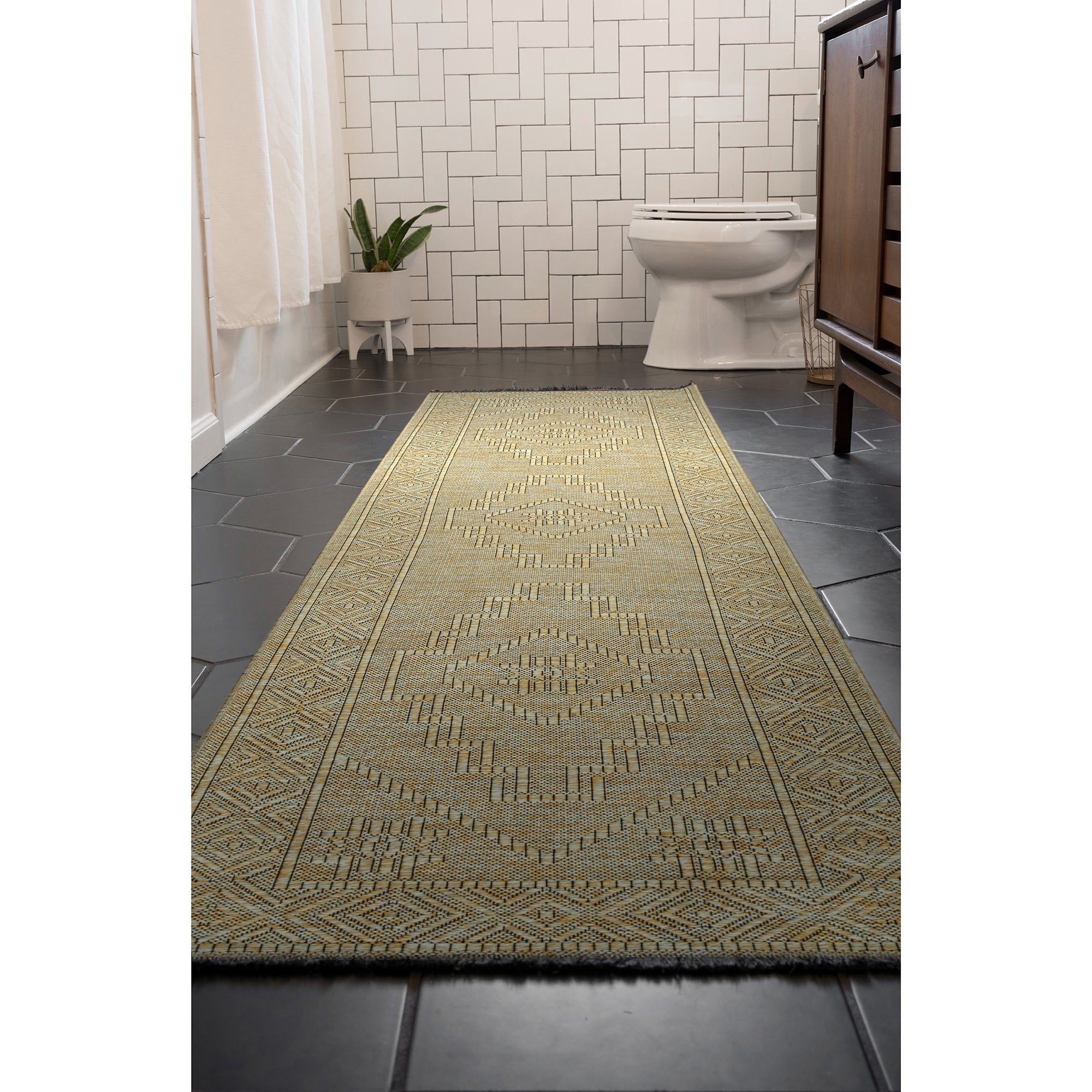 Tayse ALM2465 2X8 Alma 2 x 8 (ft) Loomed Cotton Sage Green Rectangular Indoor Geometric Mid-Century Modern Machine washable Runner rug