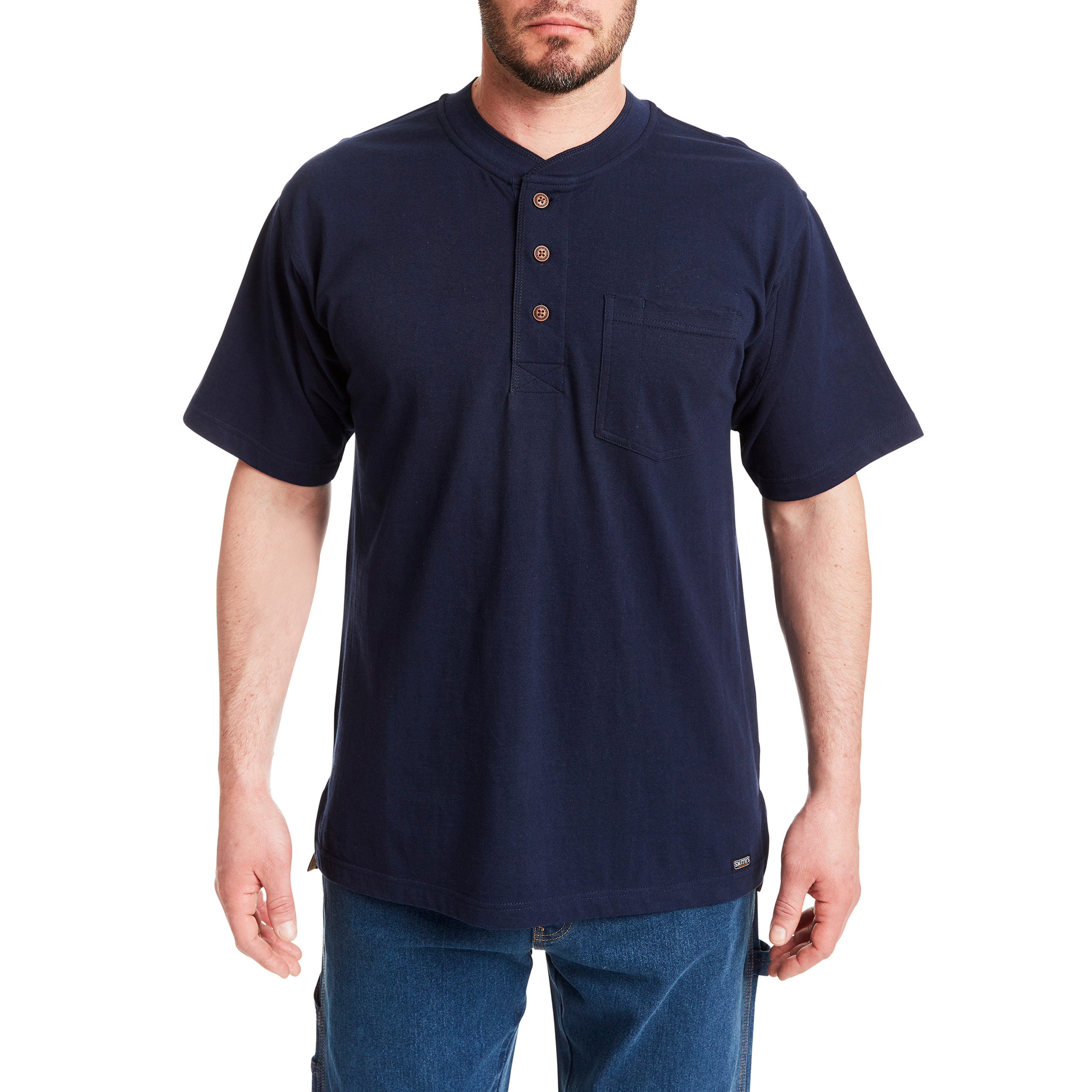 Smith's Workwear S4643LT-NAV-M Men's Blue Knit Short sleeve Solid Henley ( Medium )