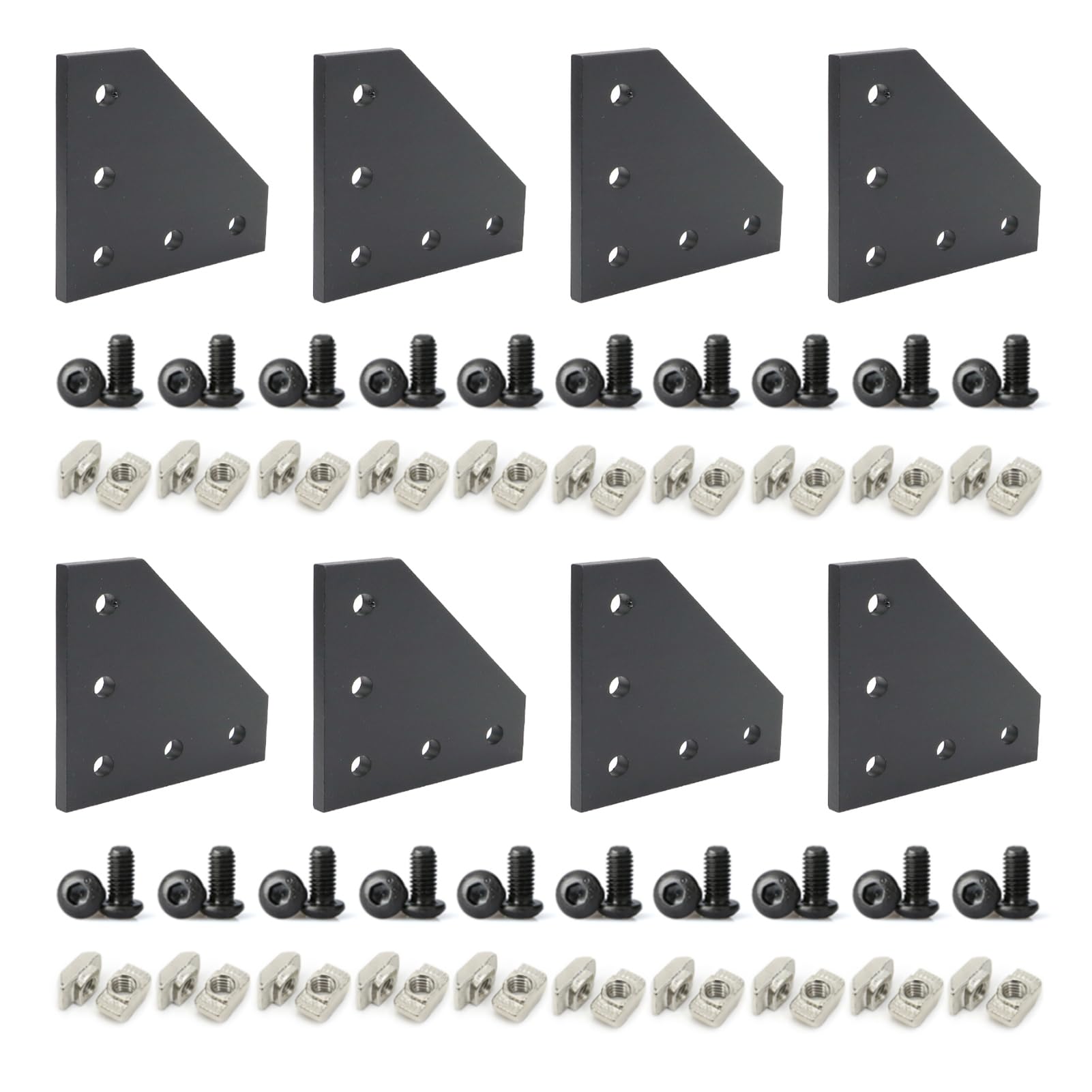 Anqtovp  8 Sets 10 Series Aluminum Extrusion Profiles Corner Brackets 1010 90 Degree Right Angle Black L Connectors with T Slot Nuts and Bolts for