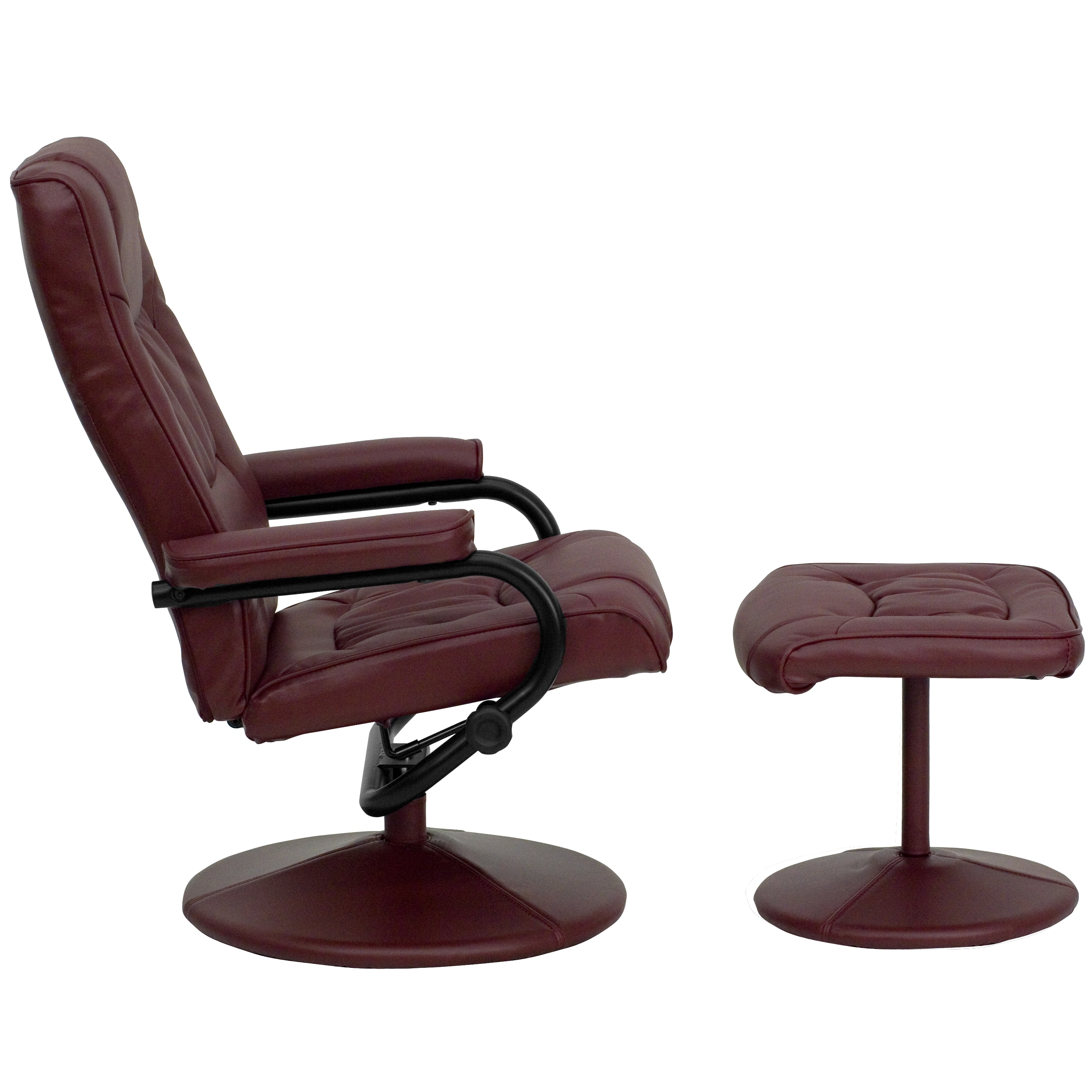 Eco-Friendly Burgundy Leather Swivel Recliner with Ottoman