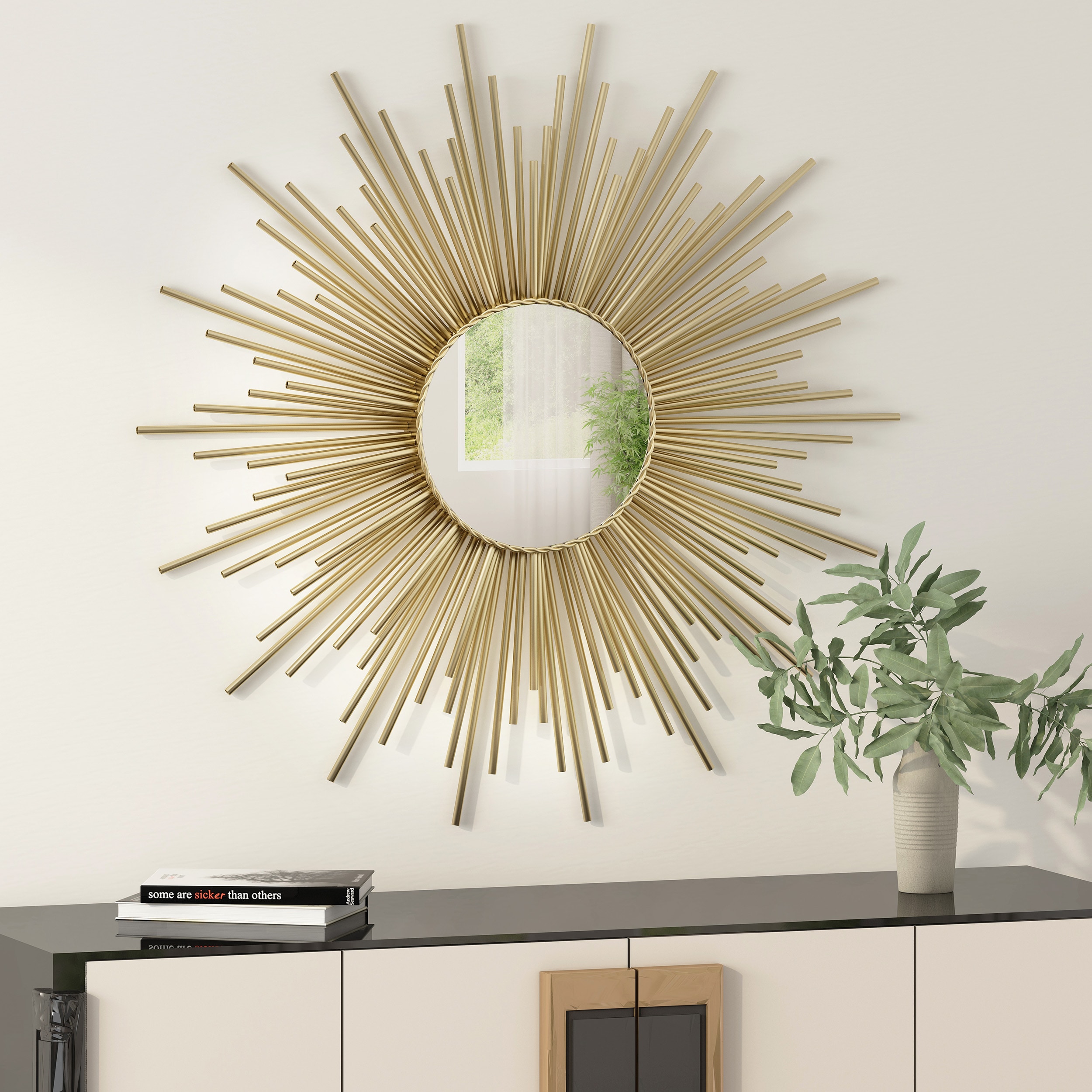 Best Selling Home Decor 32.25-in W x 32.25-in H Round gold Framed Wall Mirror