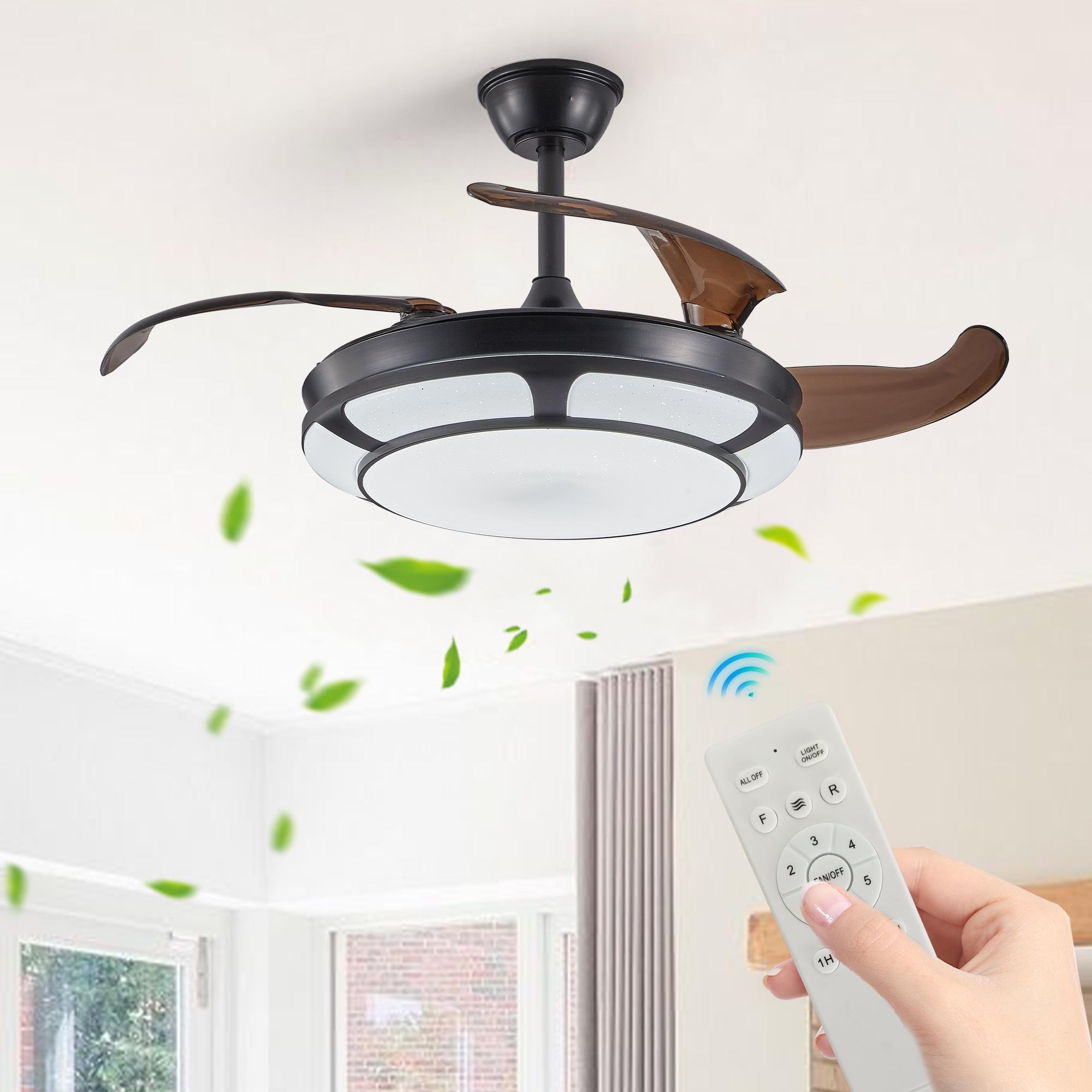 Bayfeve BFLCM-84907-CF Adjustable Speed 42-in Color-Changing Integrated LED Outdoor Black with Brown Transparent Blades Ceiling Fan With Light and Remote ( 4 -Blade )