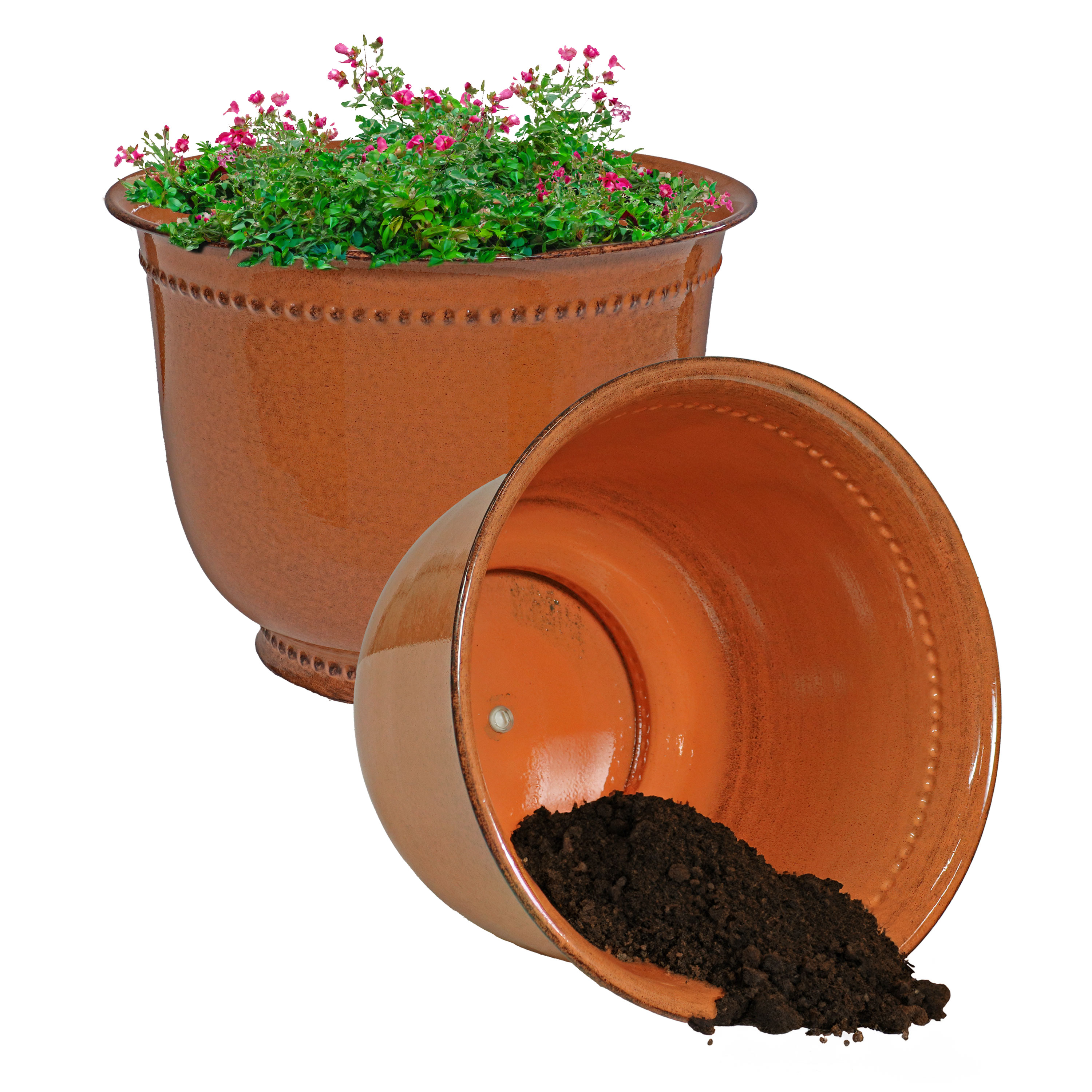 Sunnydaze Decor DRV-1682 2 -Pack Round 7.75-in W x 11.25-in H x 7.75-in D Brown Metal Indoor/Outdoor Planter