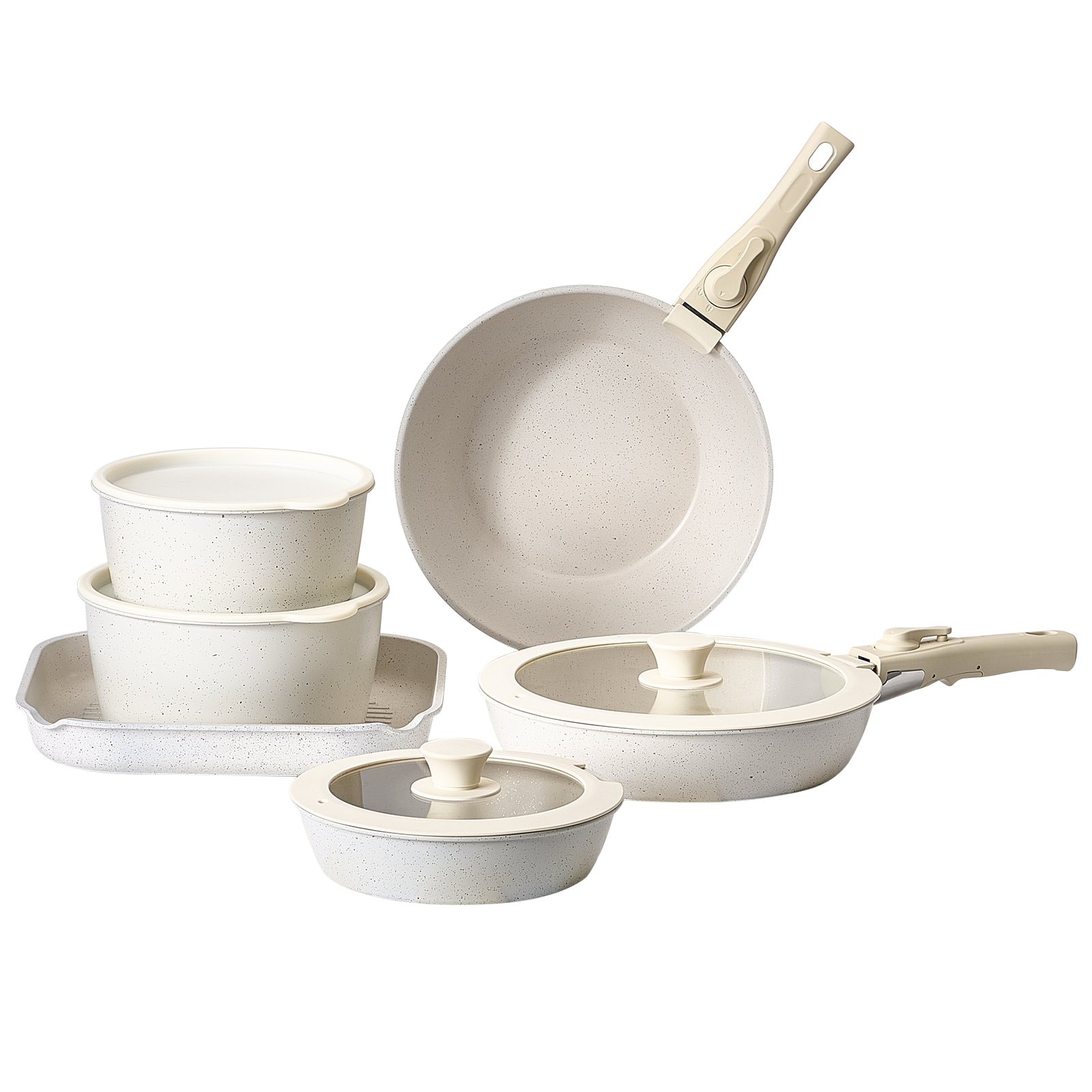Slickblue Black/White 17-Piece Cookware Set with Nonstick Pots Pans Removable Handles and Silicone Lids for Kitchen