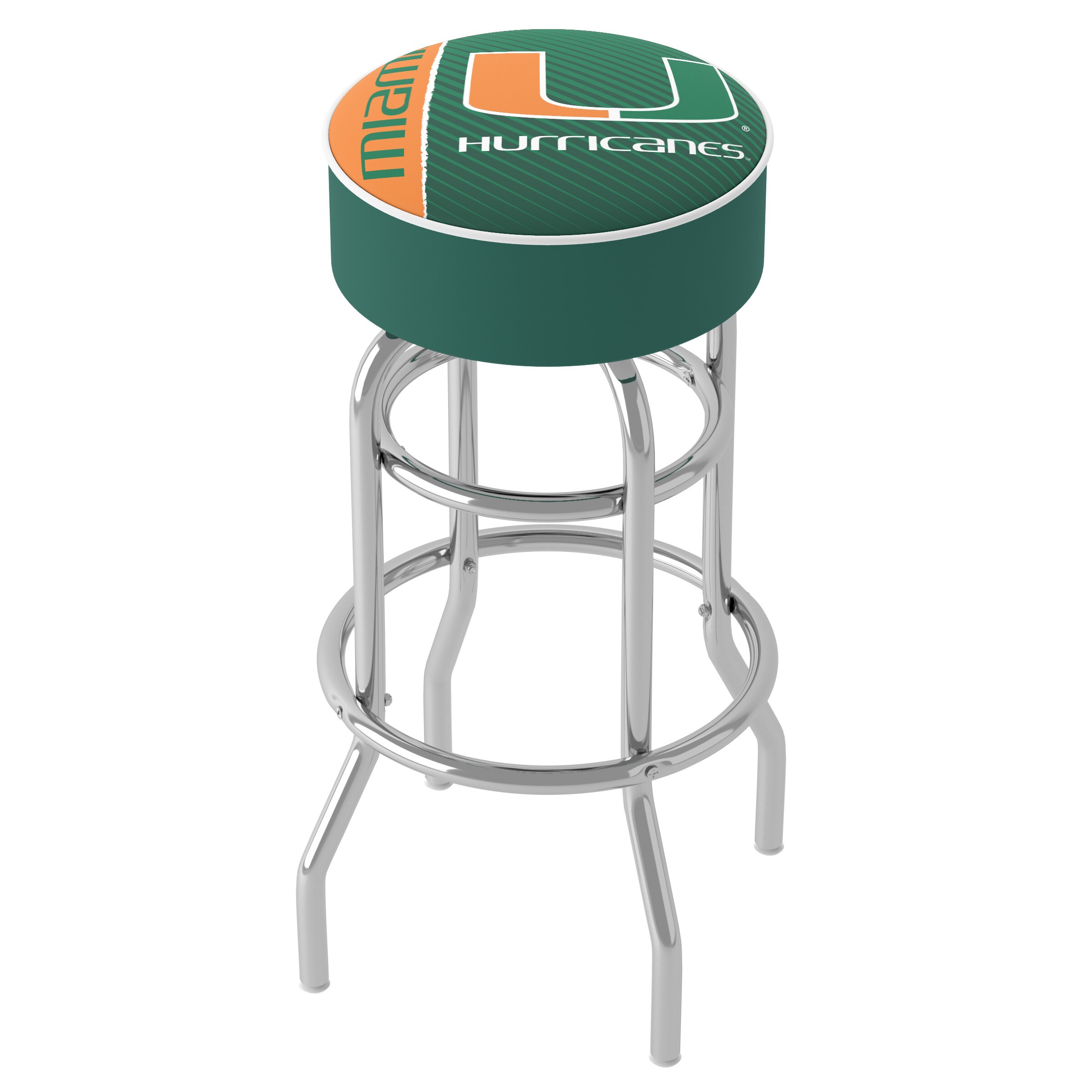 Trademark Gameroom MIA1000-TXT Miami Hurricanes Bar Stools Green/Chrome 4 5-in H Bar height Upholstered Swivel Metal Backless Bar Stool