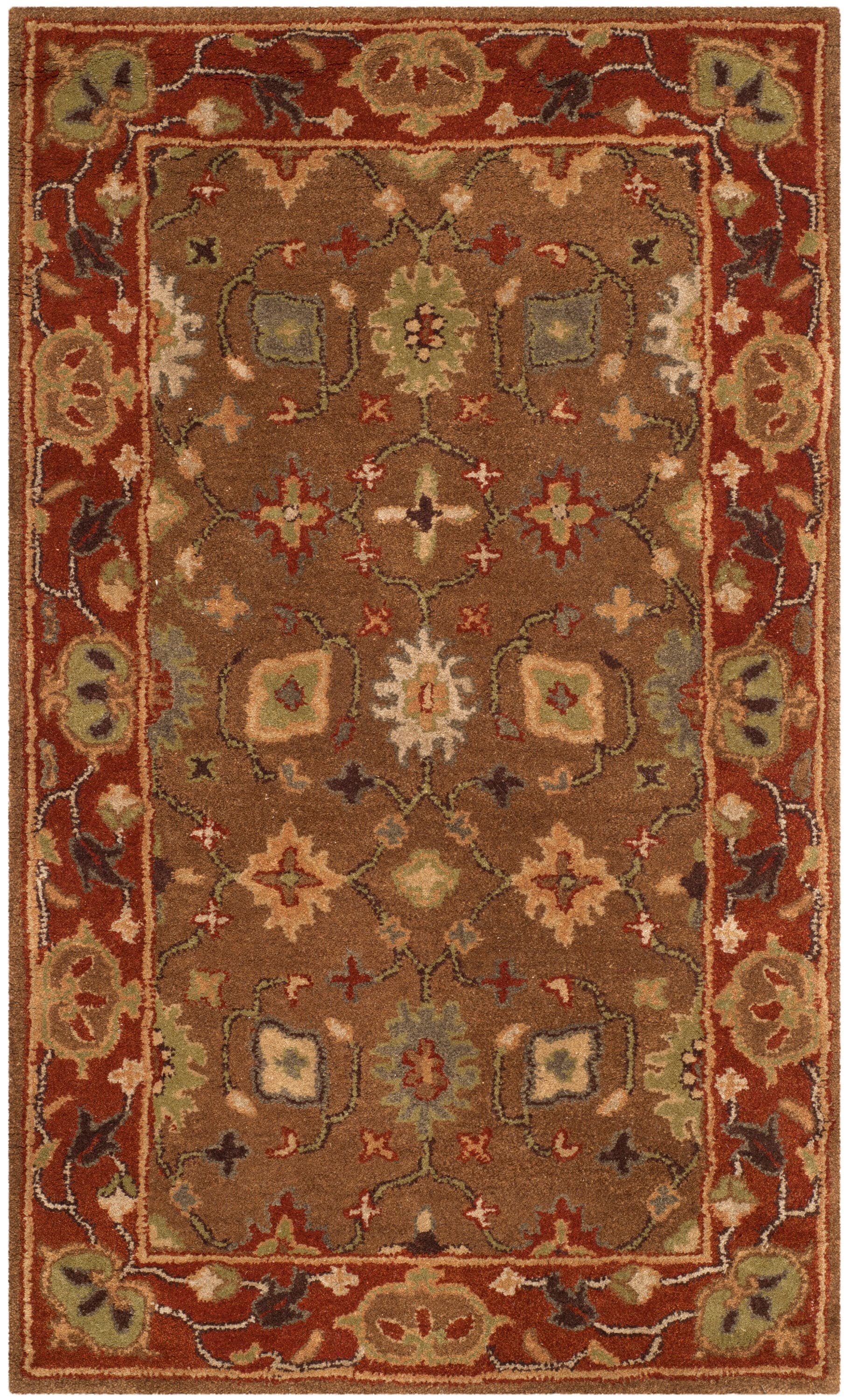 Moss & Rust Hand-Tufted Wool Rectangular Rug - Easy Care, 3' x 5'