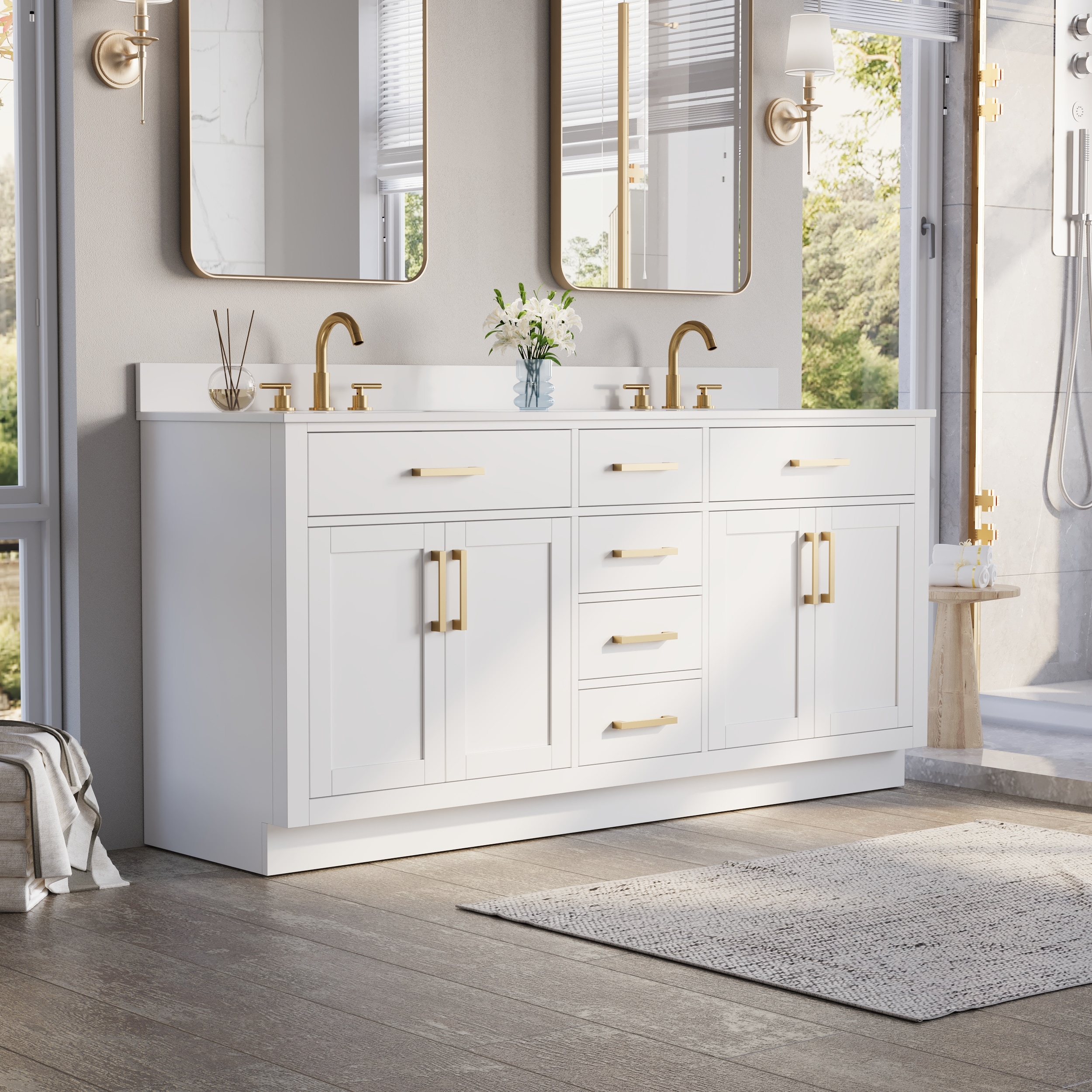 Forclover Solid Wood Bath Vanity with Undermount Sink and White Cultured Marble Top (Fully Assembled)
