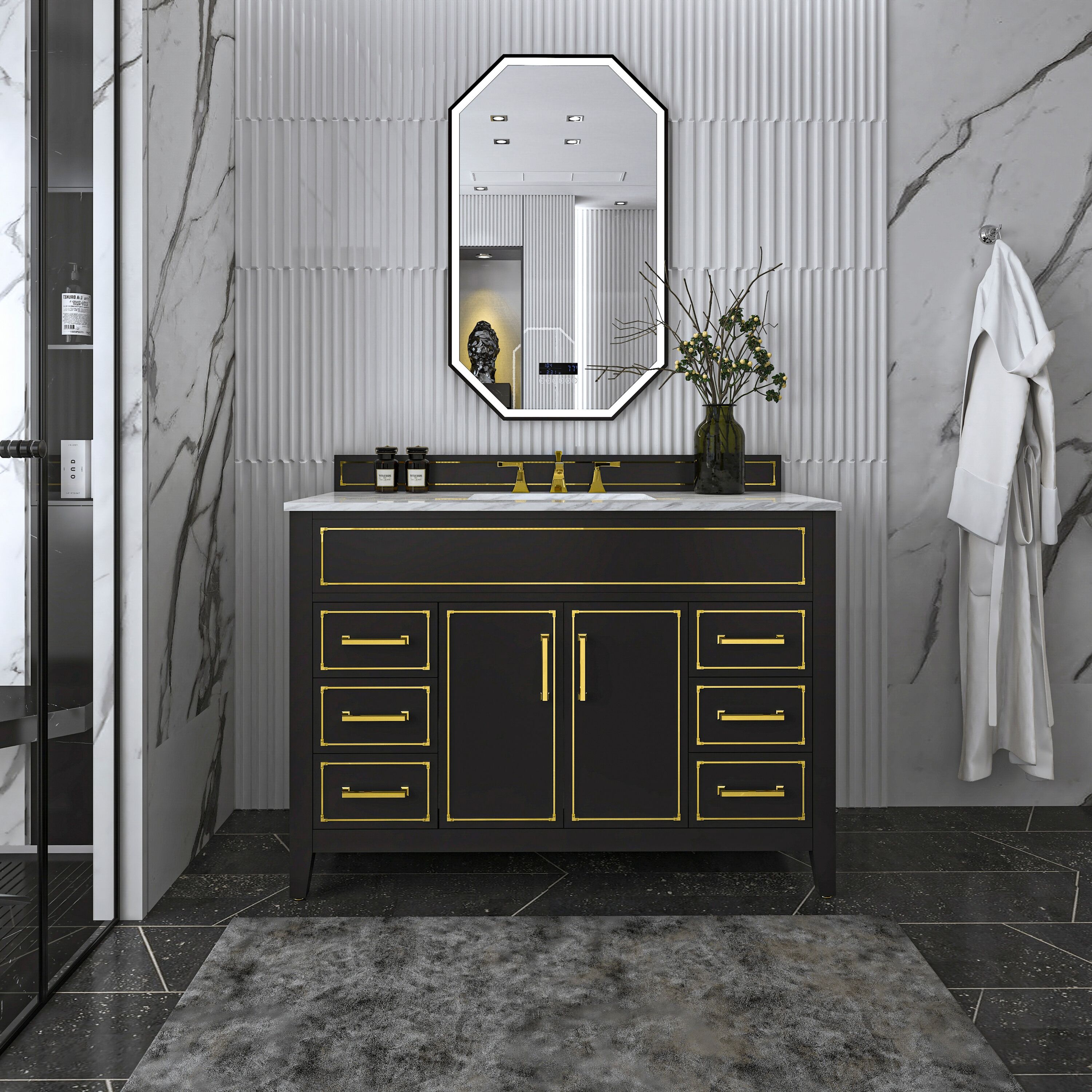 Aspen 48'' Black Onyx Bathroom Vanity with Marble Top