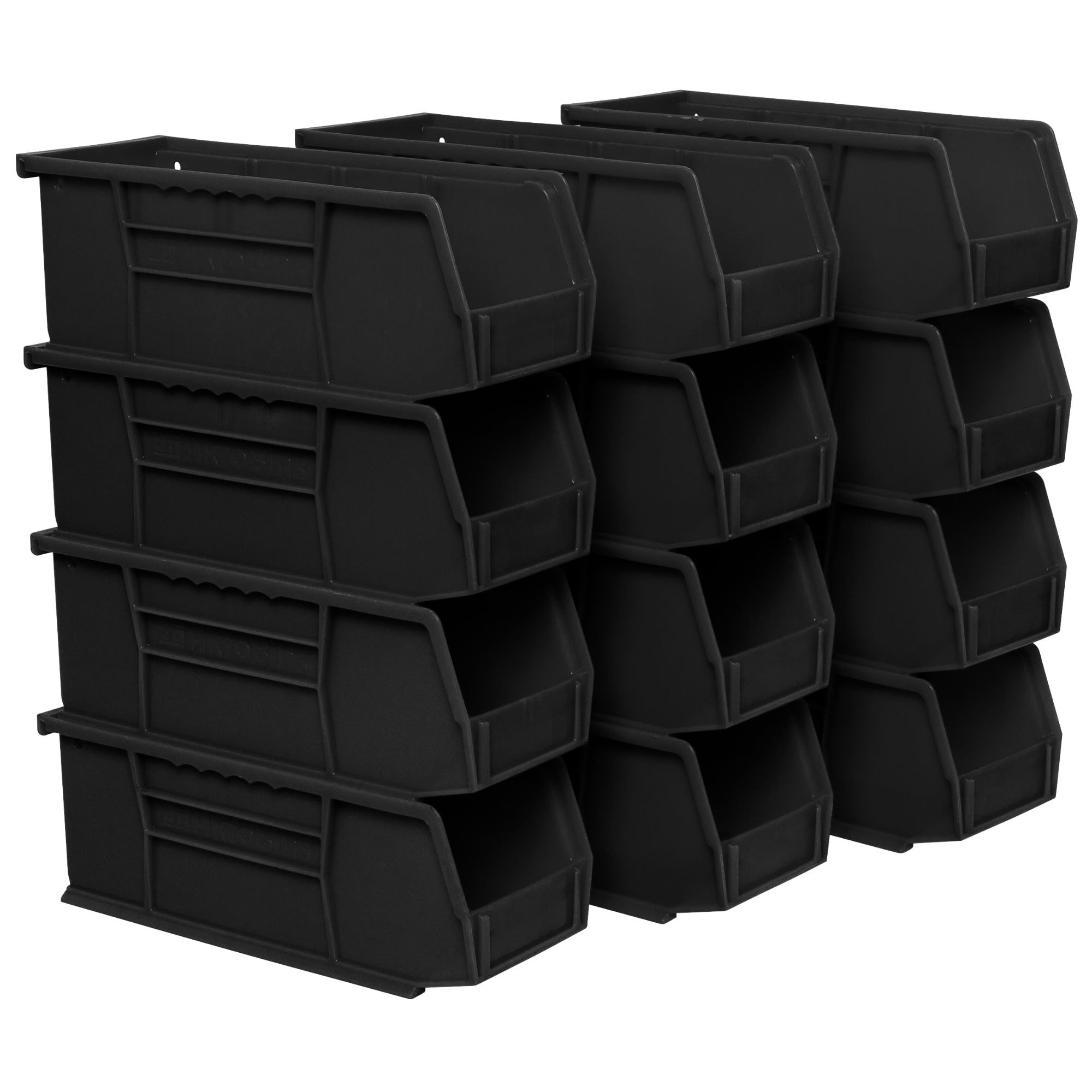 Akro-Mils  12 Pack AkroBins Plastic Storage Bins Space-Saving Organizers Black