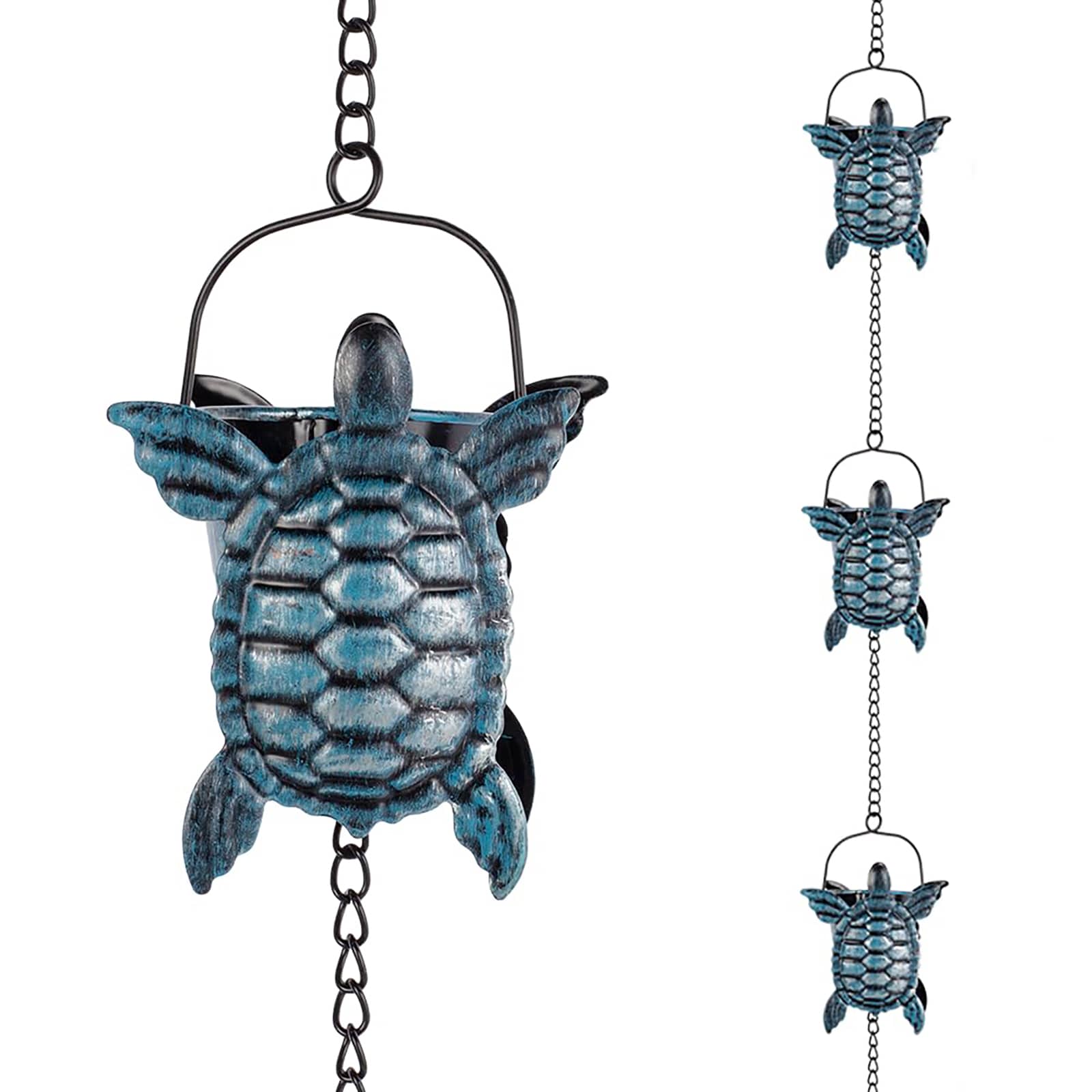Afoxsos 10 FT Rain Chain with 12 Turtle Shape Cups Adjustable Metal Rain Catcher Chain for Gutter Eaves Downspout Replacement 1 Piece