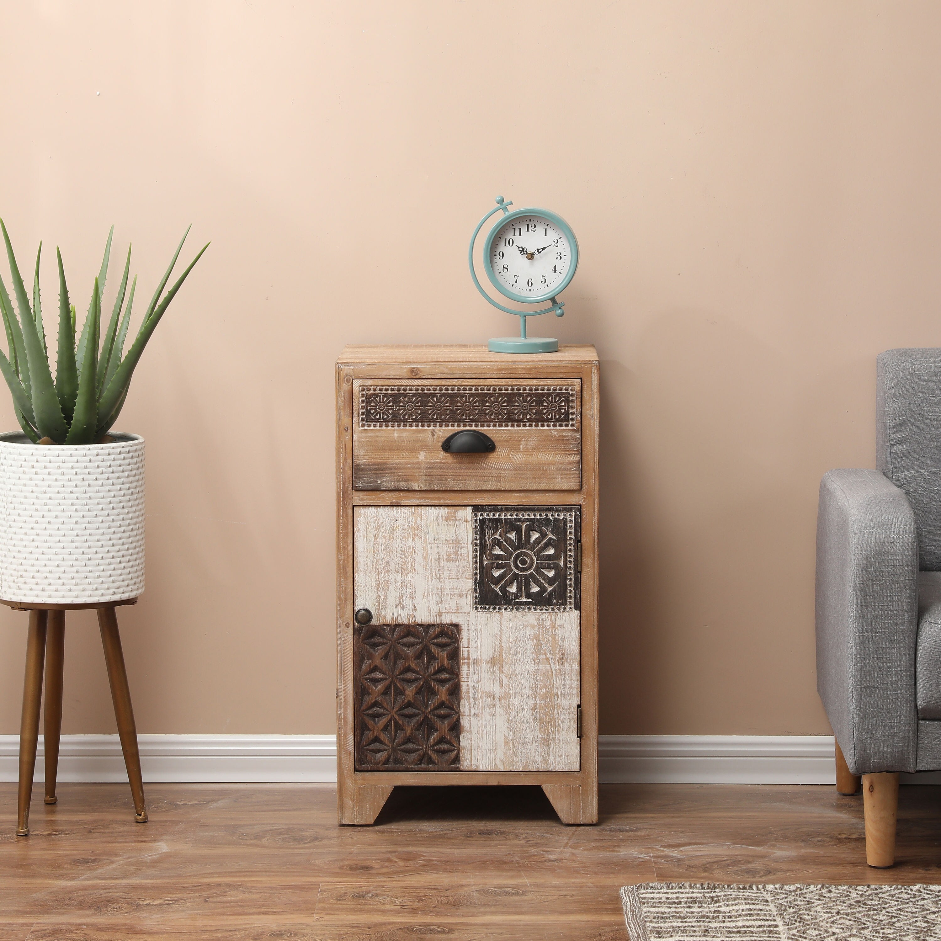 LuxenHome WHIF770 15.7-in W x 28.3-in H Distressed wood, distressed multiple colors Wood Rectangular Farmhouse End Table