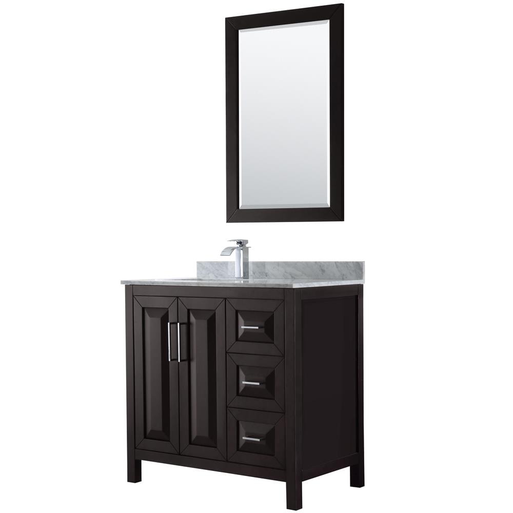Wyndham Collection WCV252536SDECMUNSM24 Daria 36-in Dark Espresso Undermount Single sink Bathroom Vanity with White Carrara Marble Natural marble Top (Mirror Included)