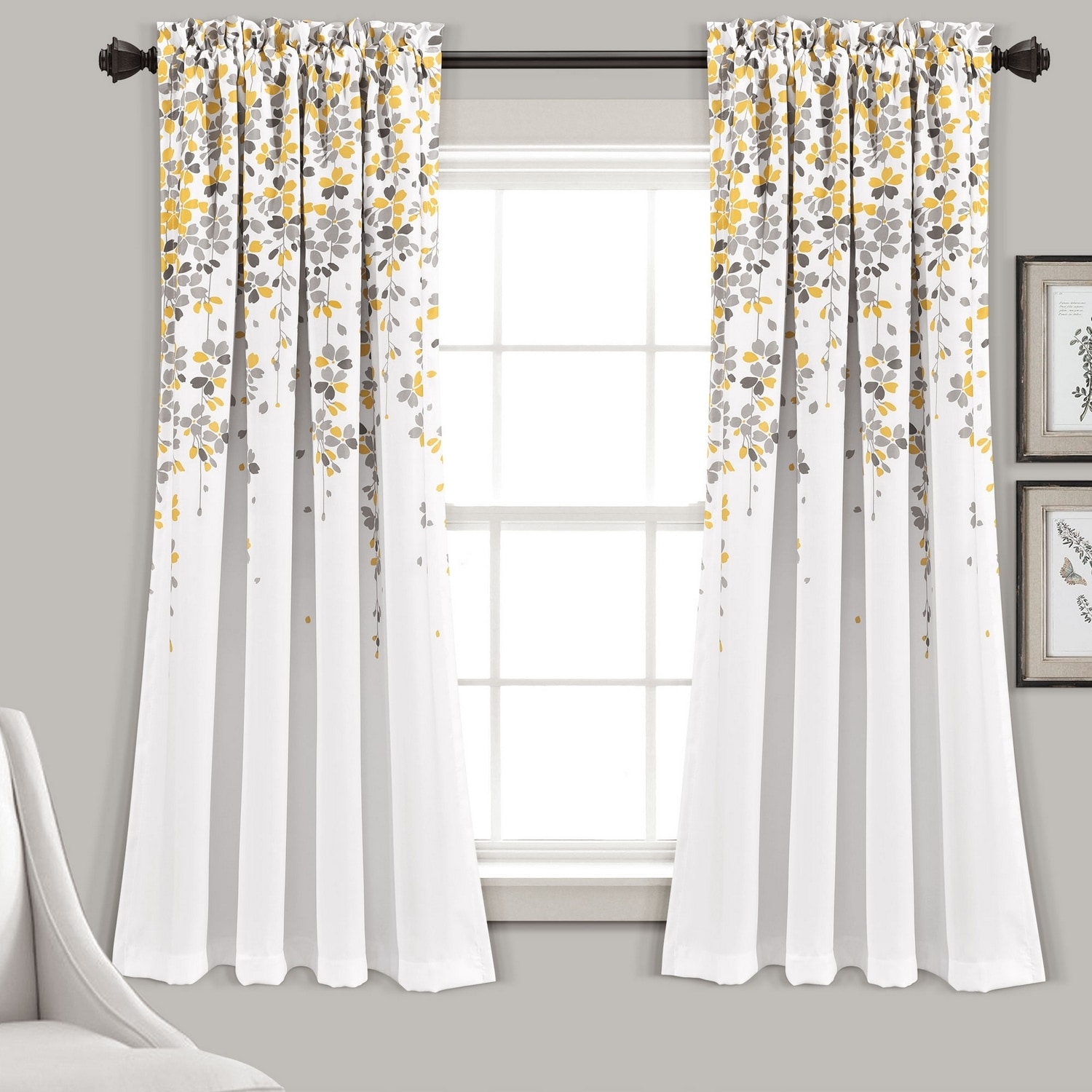 Lush Decor 16T003472 63-Inches Yellow Floral Light filtering Rod pocket Curtain panel pair