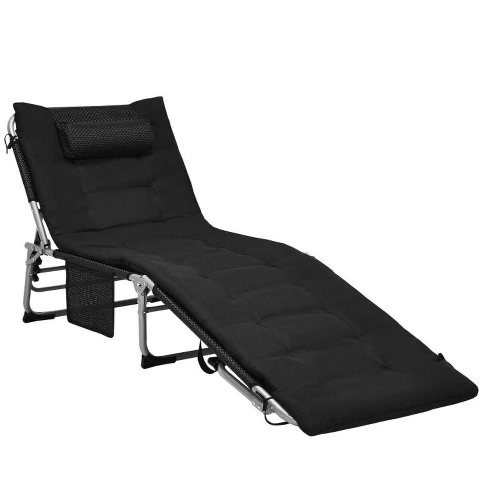 SUGIFT - 4-Position 4-Fold Padded Folding Lounge Chair with Removable Mattress Neck Pillow and Si...