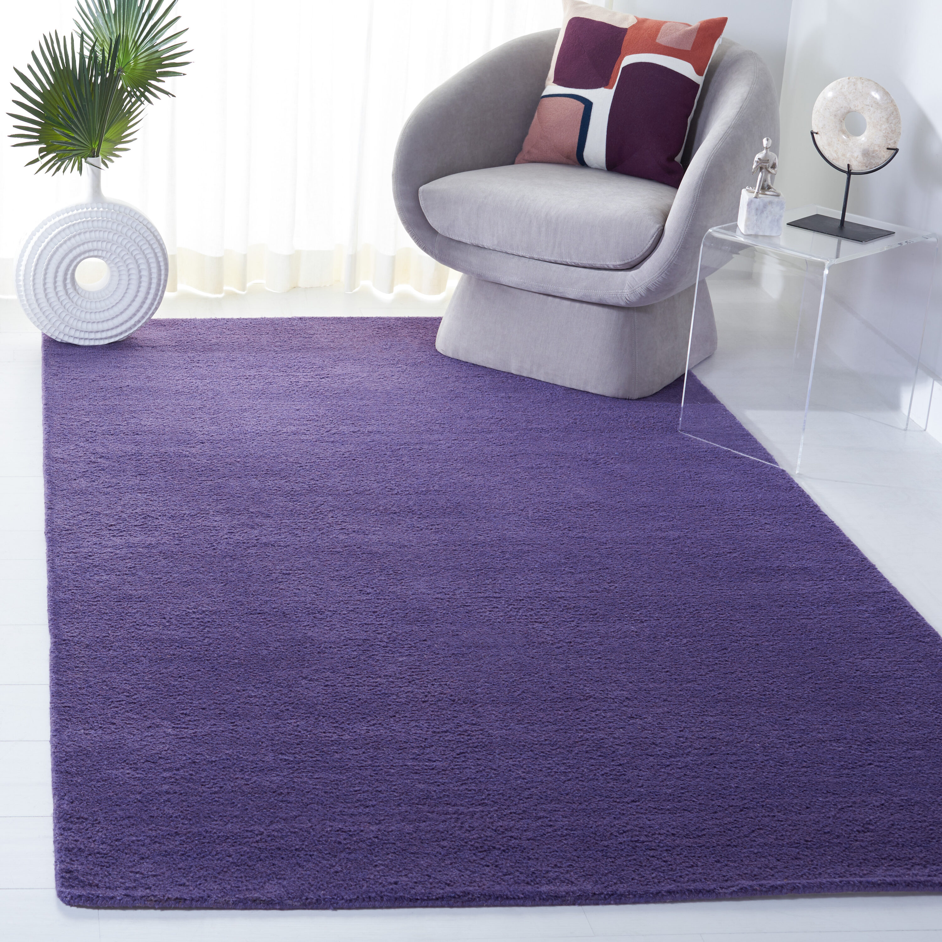 Himalaya 5 x 8 (ft) Tufted Wool Purple Rectangular Indoor Solid Professionally Clean Only Area rug