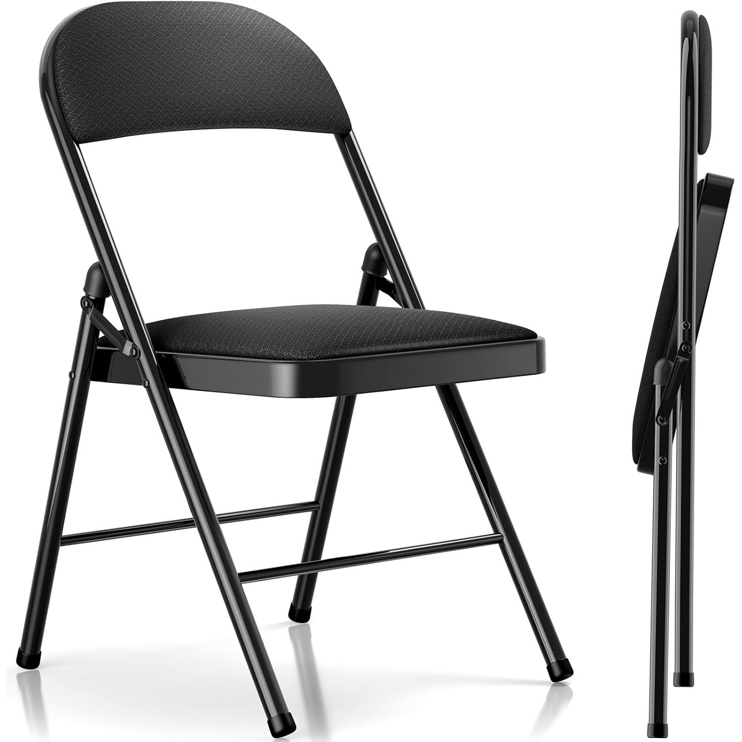 GIVIMO Set of 2 Padded Folding Chairs with Heavy-Duty Reinforced Steel Frame 330-lb Capacity per Chair Fabric-Padded Cushion Seat and Non-Slip Foot Pads Foldable and Stackable Indoor Outdoor Dining Patio Backyard Guest and Event Seating Black