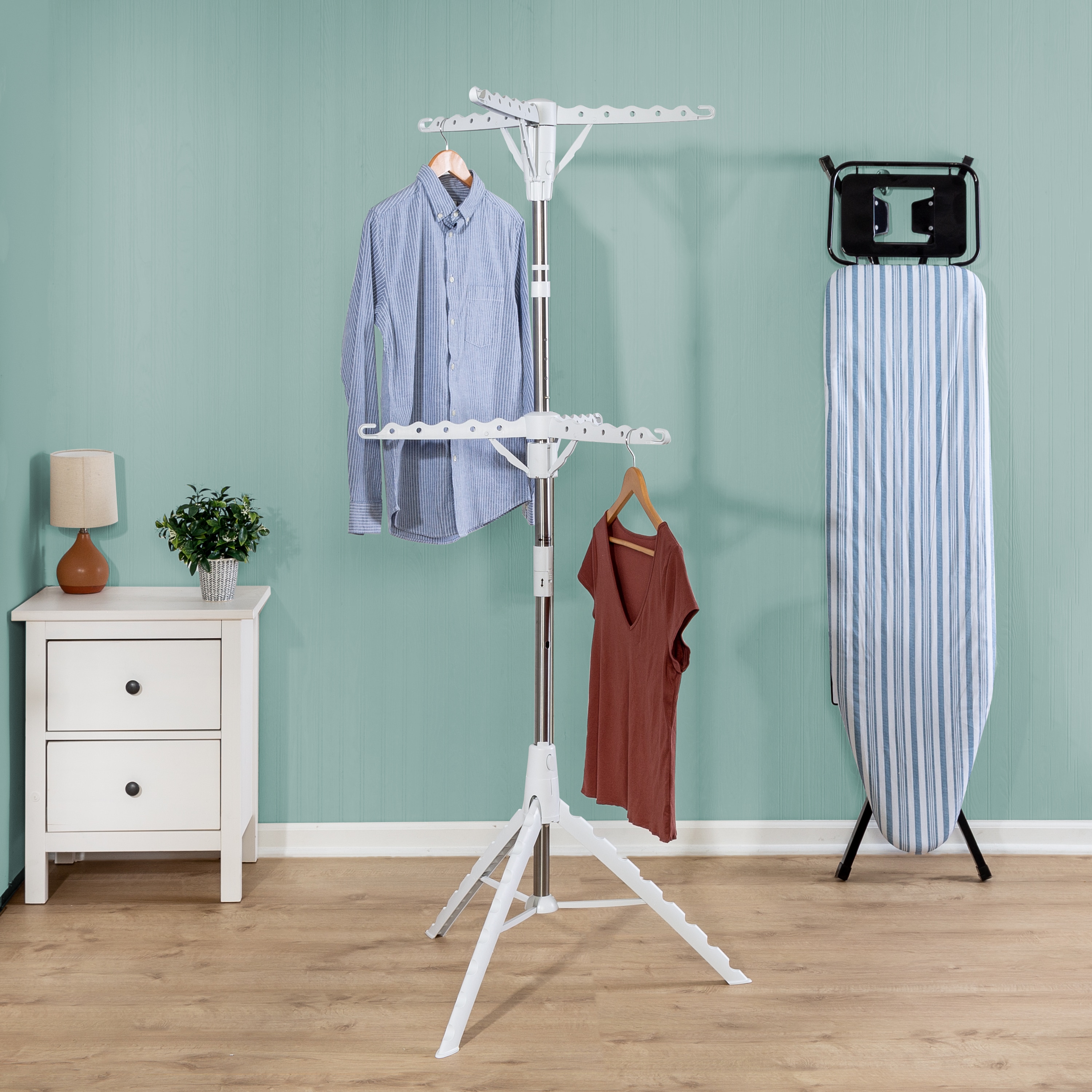 Honey-Can-Do Collapsible Steel Freestanding Tripod Clothes Drying Rack,  Chrome/Blue