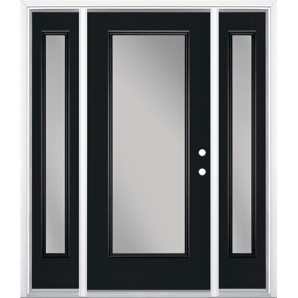 Masonite 1218743 60-in x 80-in x 4-9/16-in Fiberglass Full lite Left-hand inswing Peppercorn Painted Prehung Front Door with Sidelights with Brickmould Insulating core